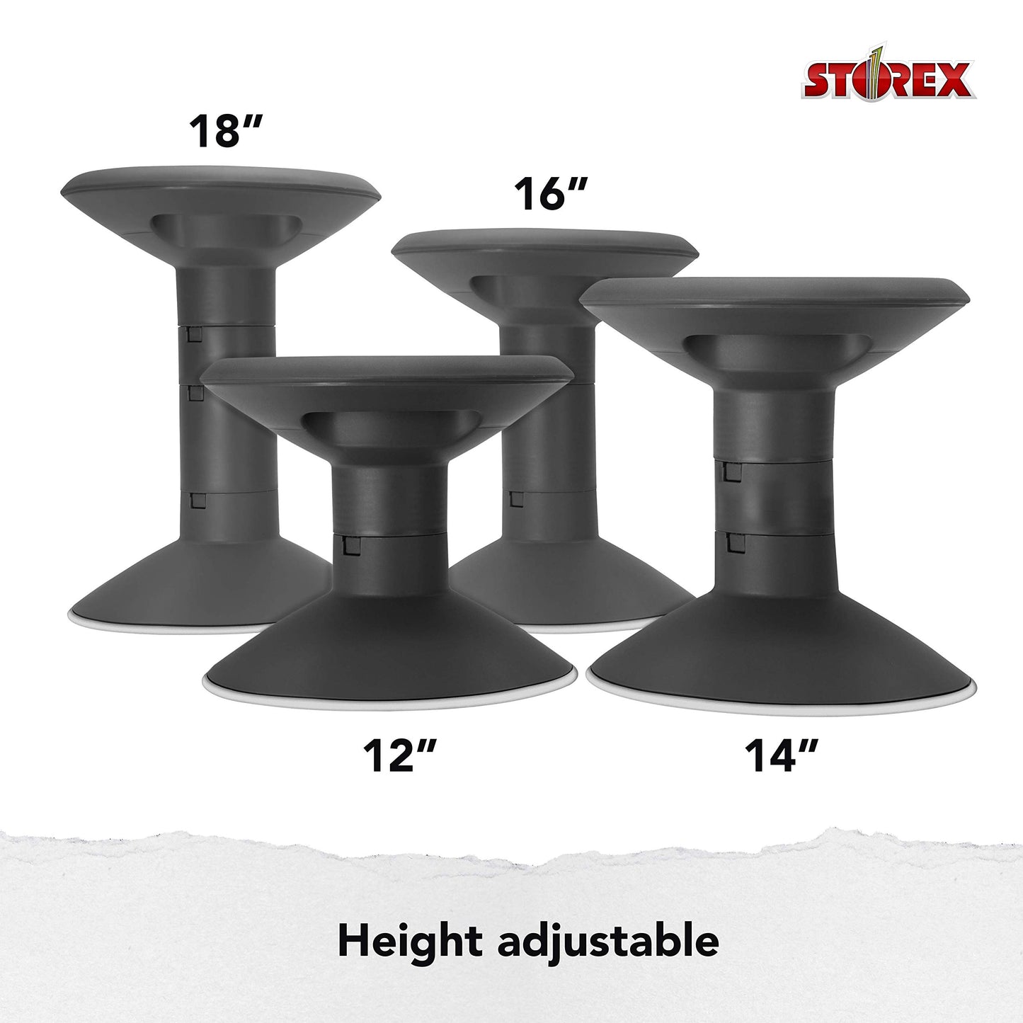 Storex Wiggle Stool – Active Flexible Seating for Classroom and Home Study, Adjustable 12-18 Inch Height, Black (00300U01C)