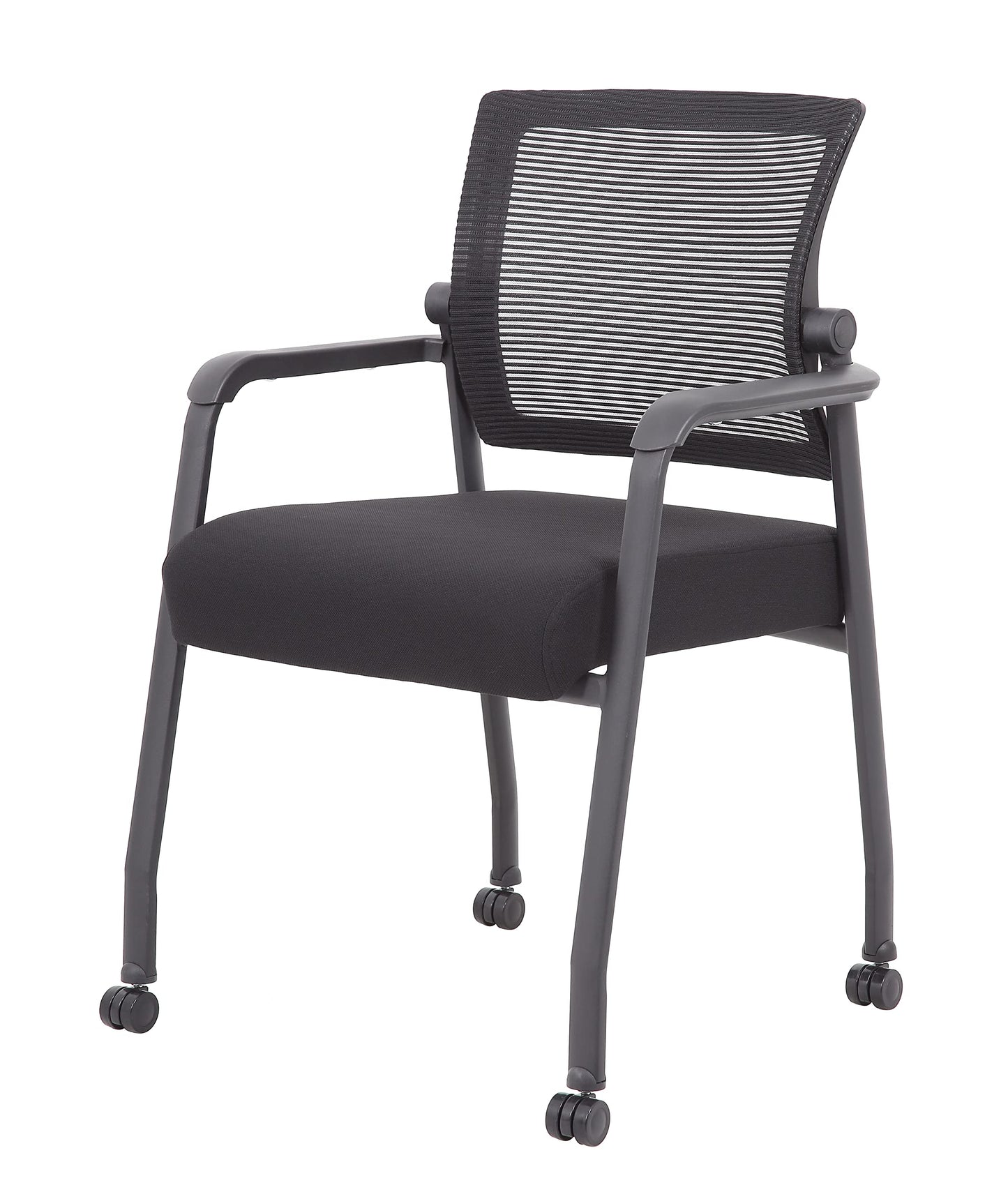 Boss Office Products Mesh 4-Legged Guest Chair with Casters in Black