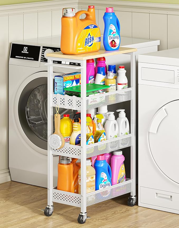 OKZEST Utility Slim Storage Cart, 4-Tier Narrow Bathroom Organizers and Storage