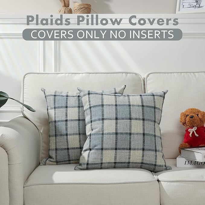 Stellhome Pack of 2 Faux Linen Buffalo Check Throw Pillow Covers, Farmhouse