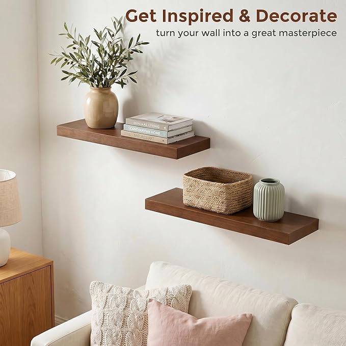 fuqing 20 Inch Floating Shelves | 6.7 Inch Deep Dark Wood Floating Shelves