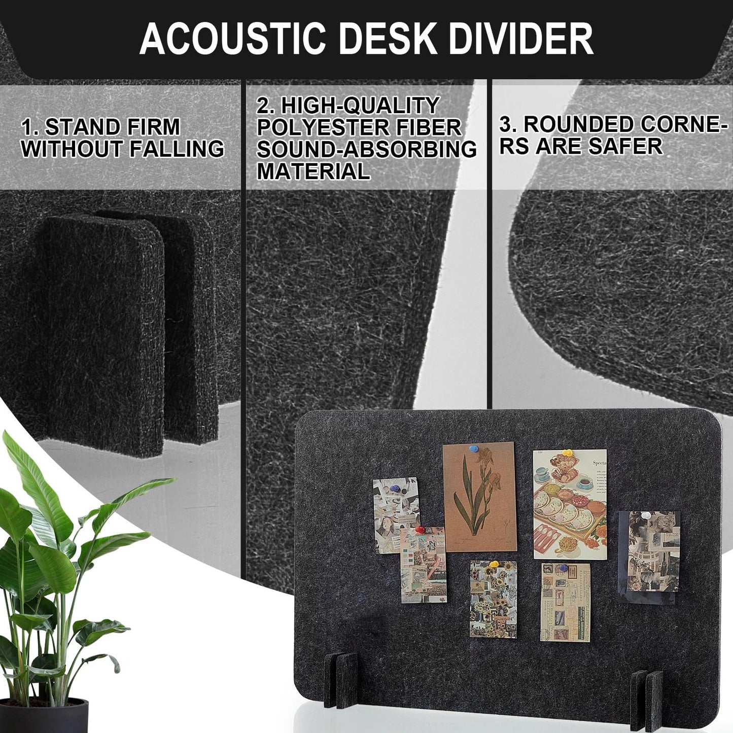 Fabbay 10 Pcs Acoustic Freestanding Desk Divider Desk Partition 16 x 24 Inch Table Freestanding Privacy Panel Visual Distraction and Noise Reducing for Office Classroom (Black Gray)