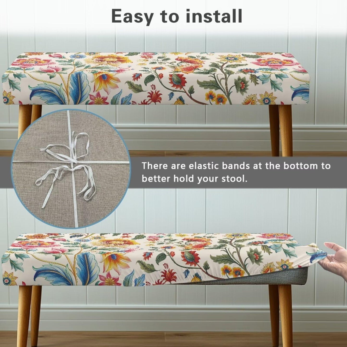 Cugasmaru Bench Covers Slipcover Rectangle End of Bed Bench Dustproof Removable Stretch Dining Chair Cover for Restaurant Living Room Home Flower Colorful