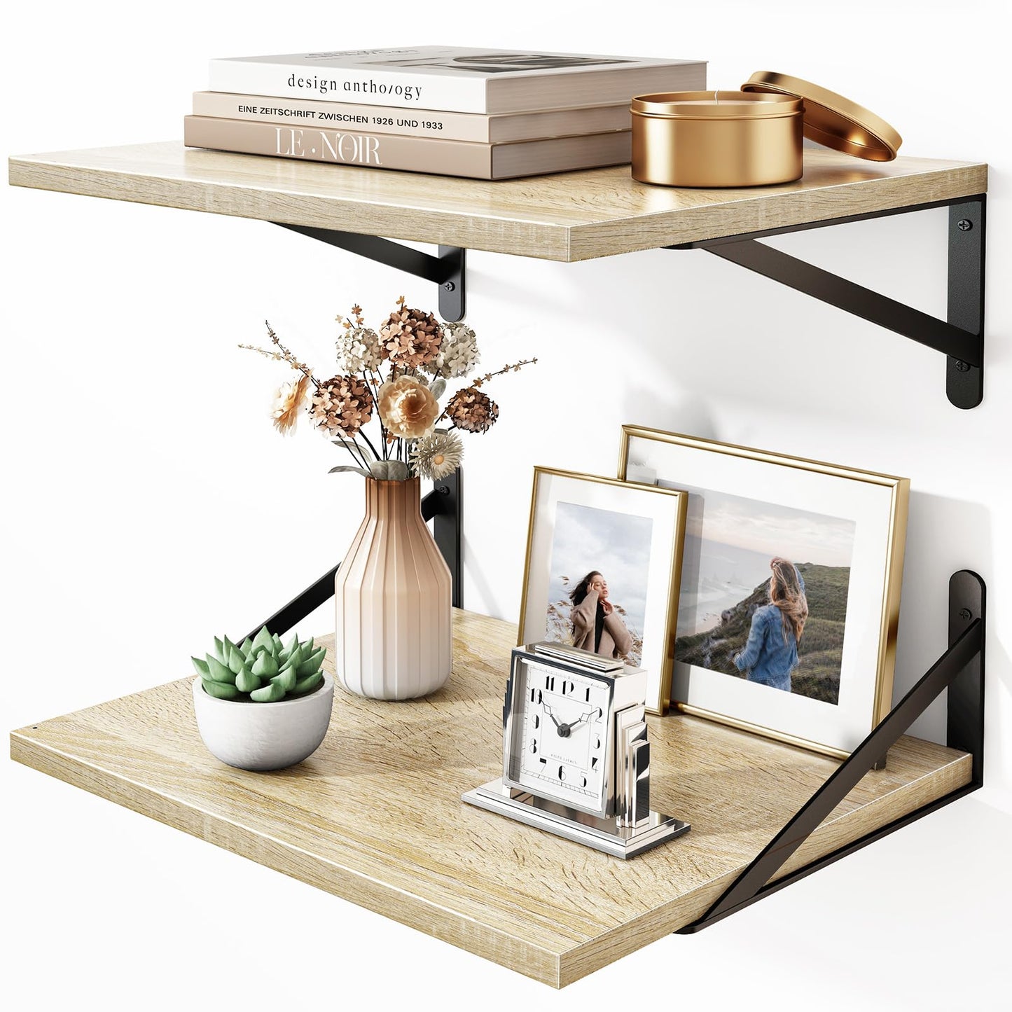 Fixwal Deep Floating Shelves for Wall, 15.7in X 11.8in X 0.6in Wide Rustic Brown Shelves for Bedroom, Large Wall Shelf for Living Room, Kitchen, Bathroom, Laundry Room and Decor Storage (Set of 2)