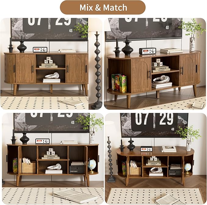 Mxtxmy 51" Fluted TV Stand, Mid-Century Modern Entertainment Center