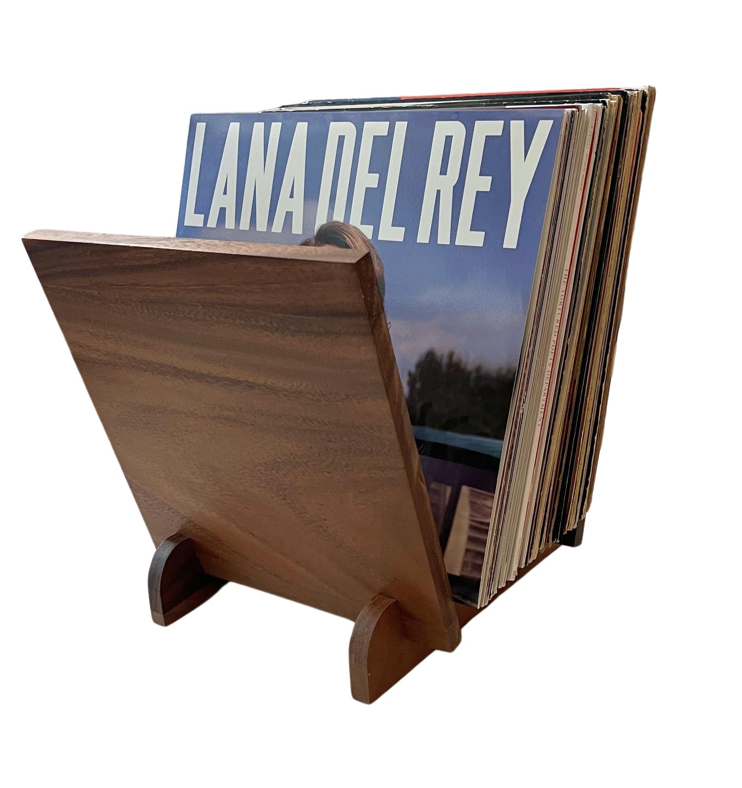 Natural Wood Vinyl Record Holder Shelf, Tabletop LP Storage Rack, Walnut Album Display, Vinyl Stand, Flip File Record Organizer Holds 25-40 LPs, Rustic Modern Album Storage Solution, Music Lover Gift
