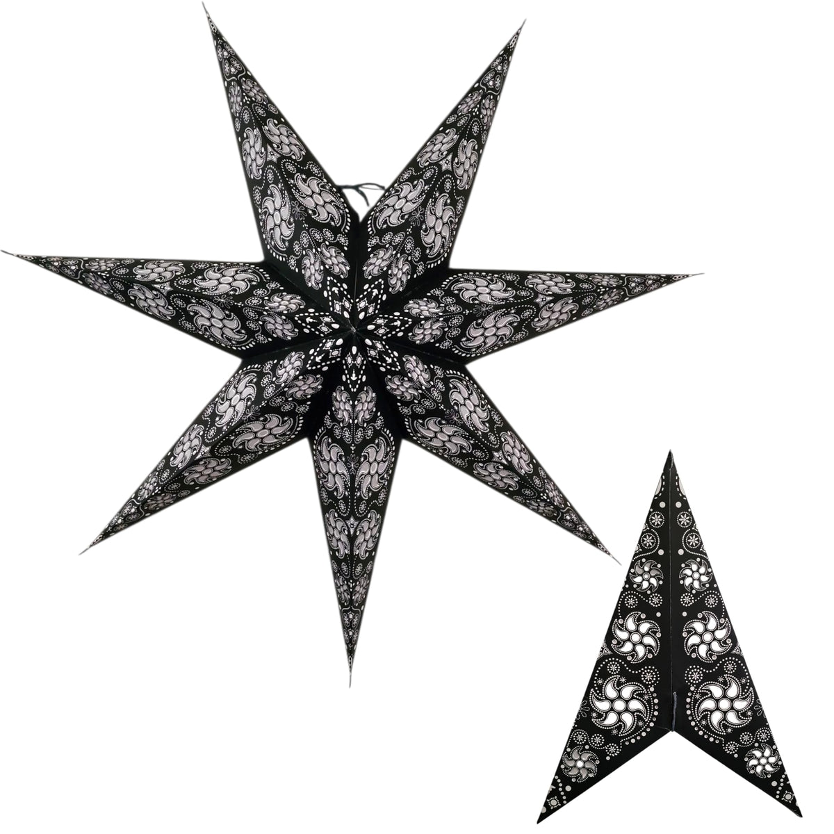 YEPSIO Lantern Lampshade Paper Star Light Shades Large 60cm Hanging Decorations for Christmas Wedding Home Decoration Birthday Party Foldable 7 Pointed Star (Black, White)