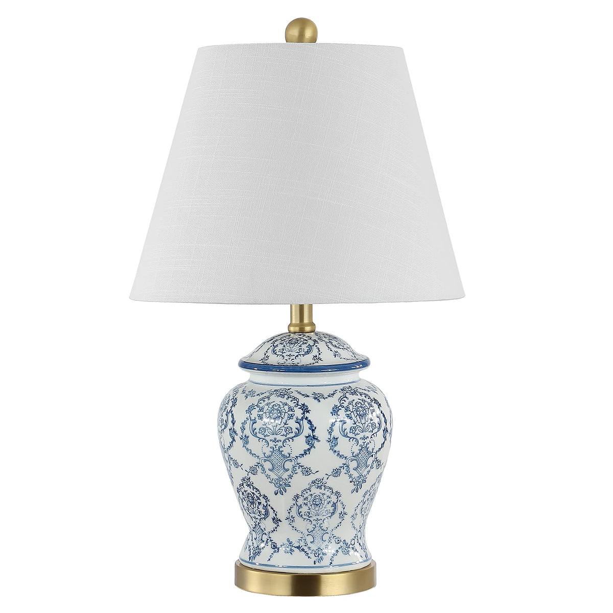 JONATHAN Y 22.25" Blue/White Chinoiserie Ceramic Urn Table Lamp, Traditional Classic Nightstand Lamp for Living Room Bedroom, White Linen Shade, LED Bulb Included JYL3085A