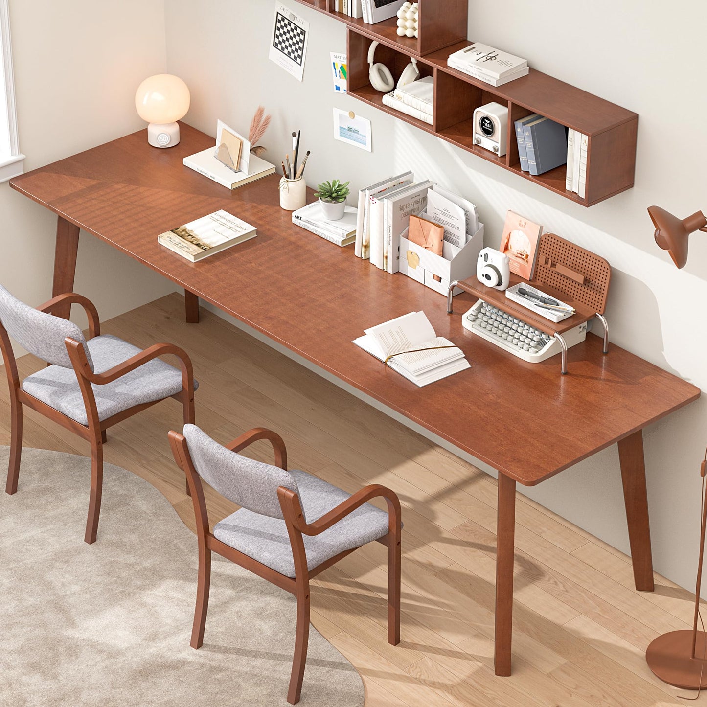 ENPKLUTE Solid Wood Desk with Large Desktop - 70.9" Mid Century Modern Executive Desks, Farmhouse Home Office Computer Desks for Two People, Writing Study Table | 2 Person Desk for Any Room-Walnut