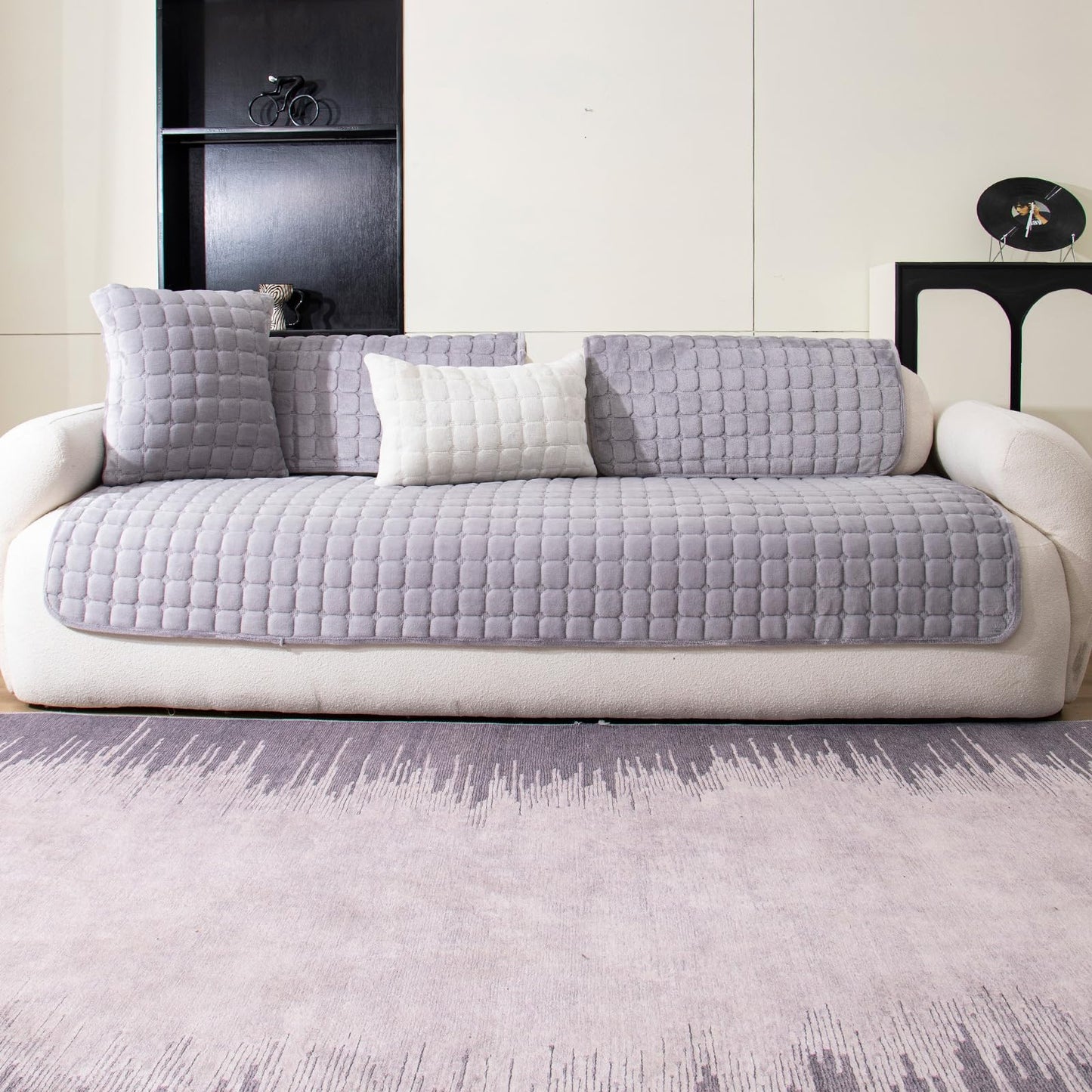MDSASFD Velvet Couch Cover, Washable Sectional Sofa Cover, Anti Slip Sofa Slipcovers for 3 Cushion Couch Sofa L Shaped Recliner, Furniture Protector Covers for Pets Kids(Light Grey, Only 1 PCS)