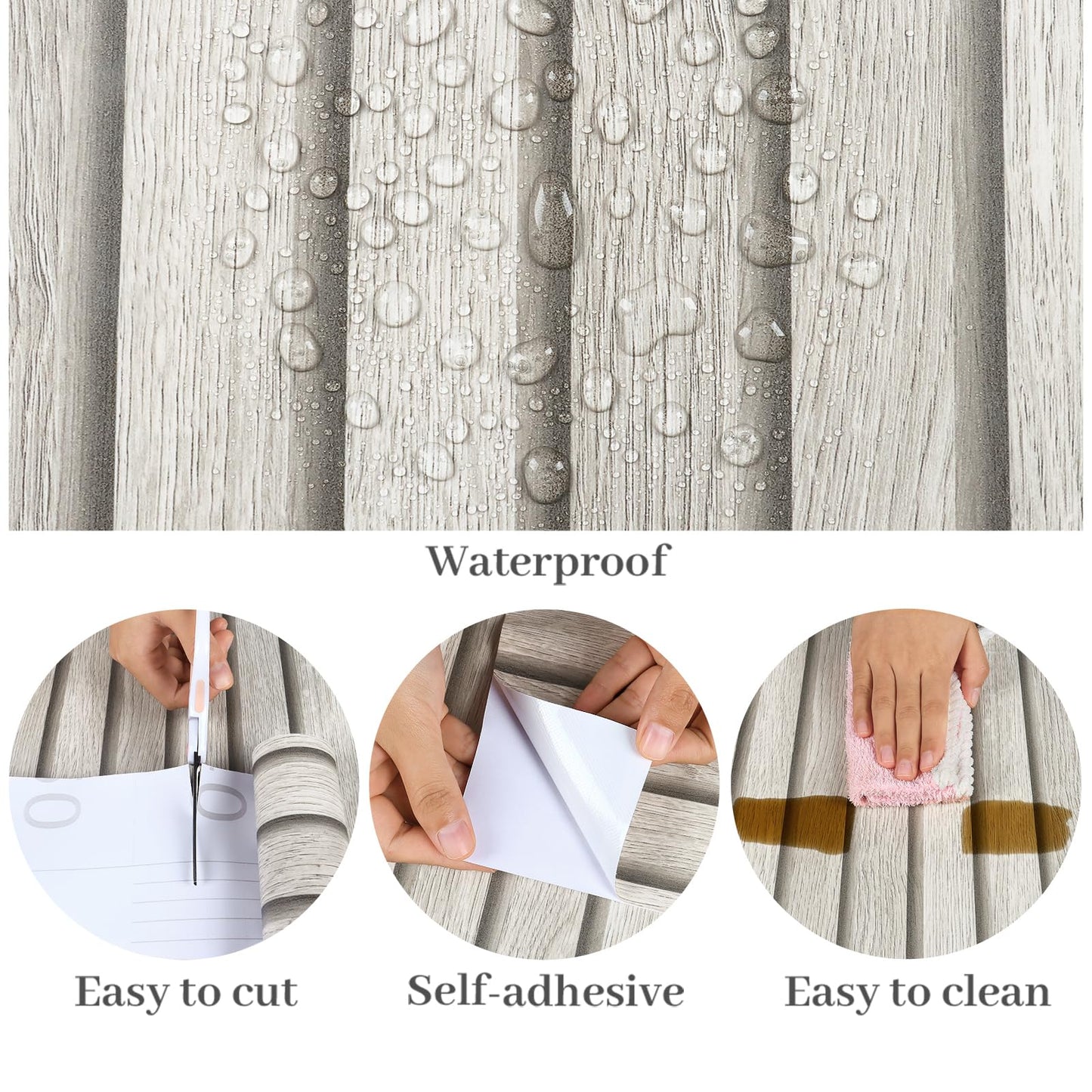 VaryPaper Grey Wood Slat Wallpaper 15.7''x78.7'' Wood Panel Wallpaper Peel and Stick Wood Grain Contact Paper for Cabinets Waterproof Self Adhesive Removable Wood Wall Paper Roll for Bedroom Bathroom