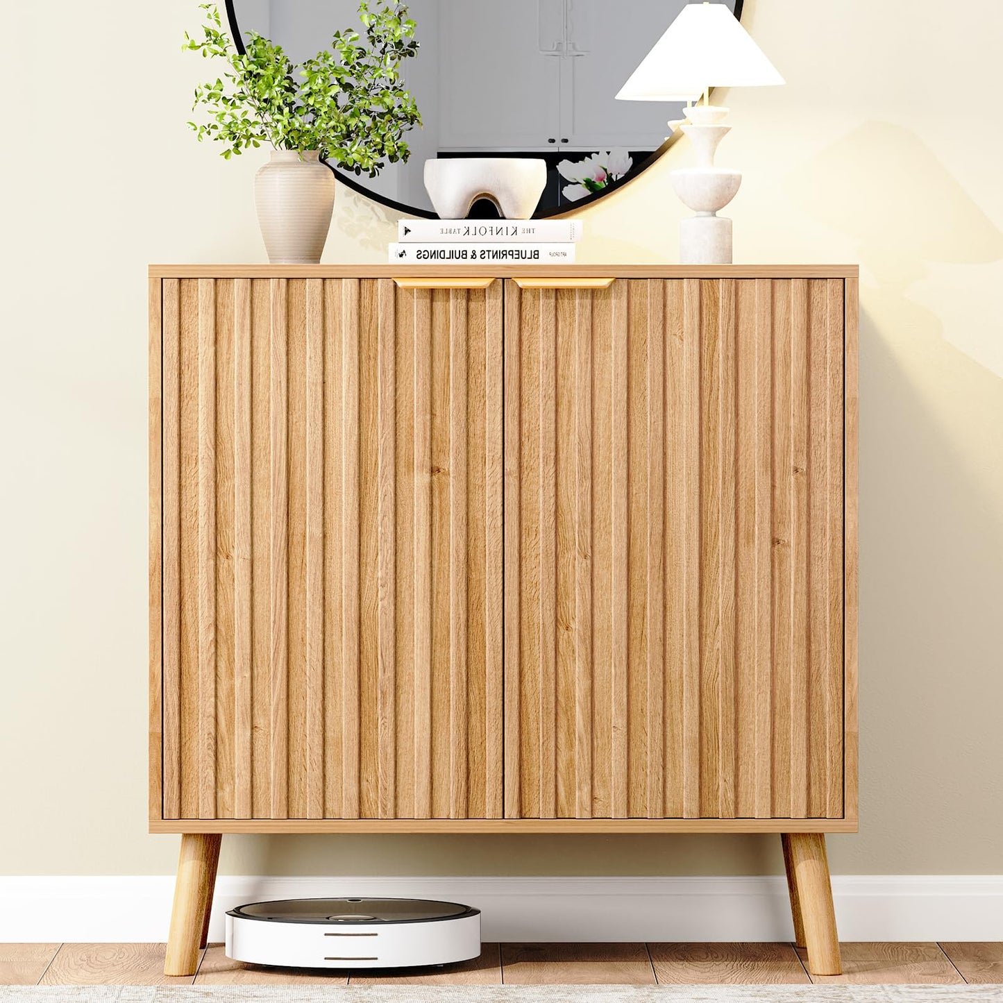 REHOOPEX Fluted Storage Cabinet, Buffet Cabinet Sideboard, Modern Accent Cabinet Console Table for Entryway, Living Room