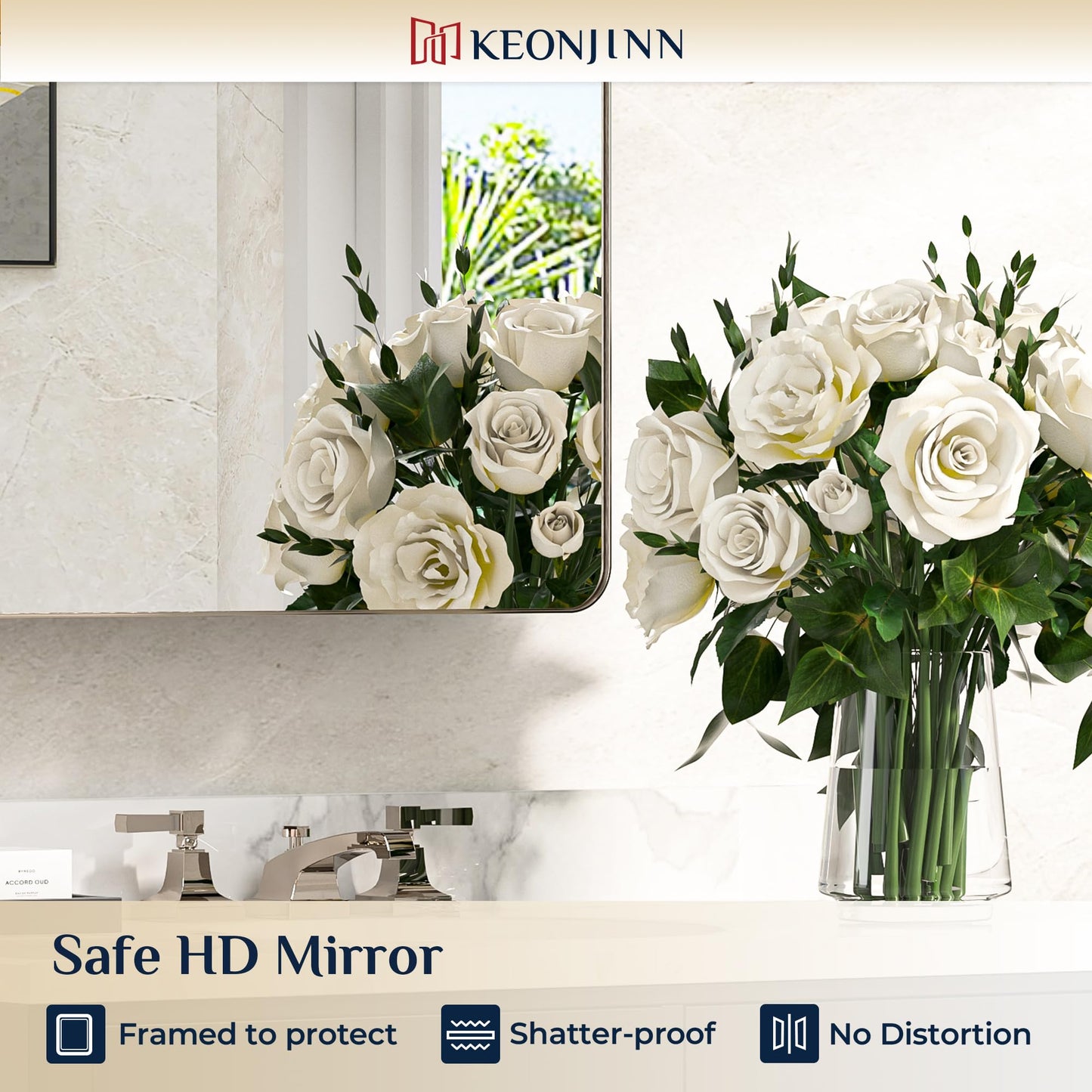 Keonjinn 20 x 26 Inch Brushed Nickel Recessed Medicine Cabinets, Bathroom Mirrored Medicine Cabinet, Brushed Nickel Stainless Steel Framed, Adjustable Shelves, In Wall or Surface Mount, Sturdy, Modern