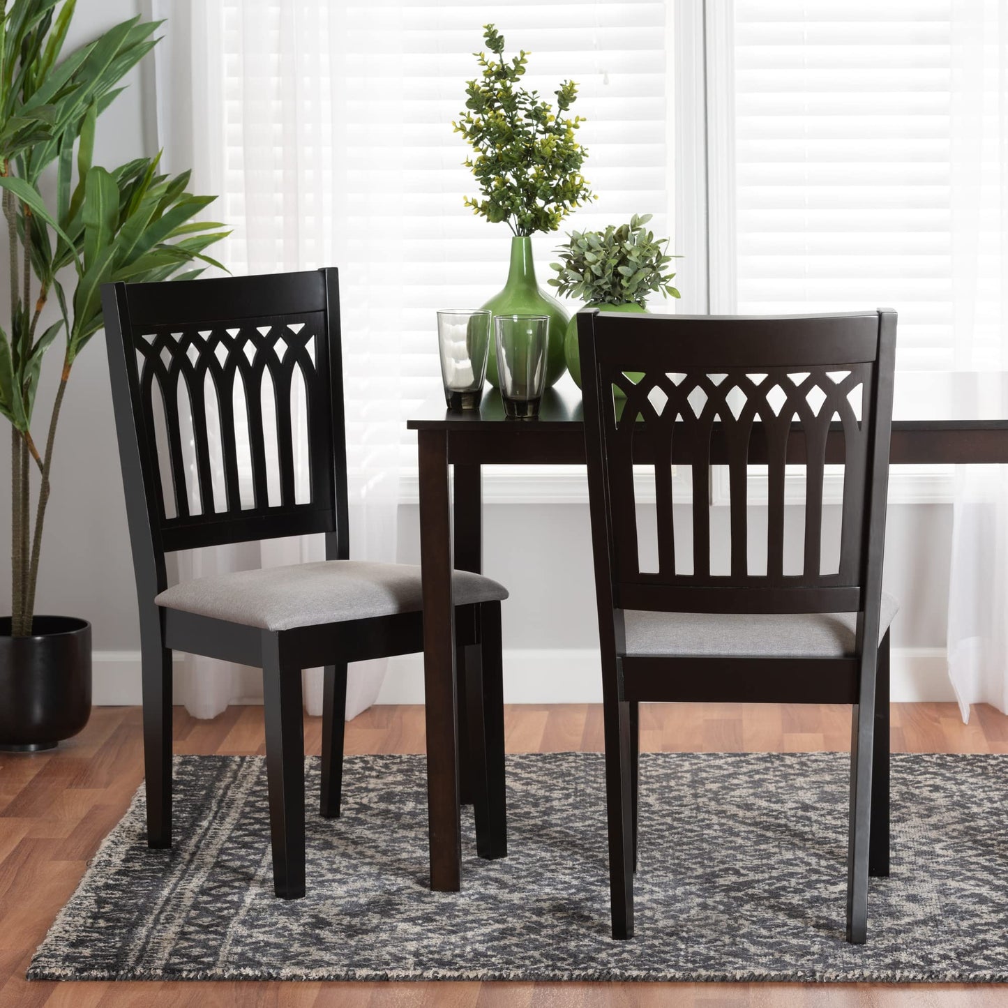 Baxton Studio Genesis Dining Chairs, Set of 2, Grey/Dark Brown