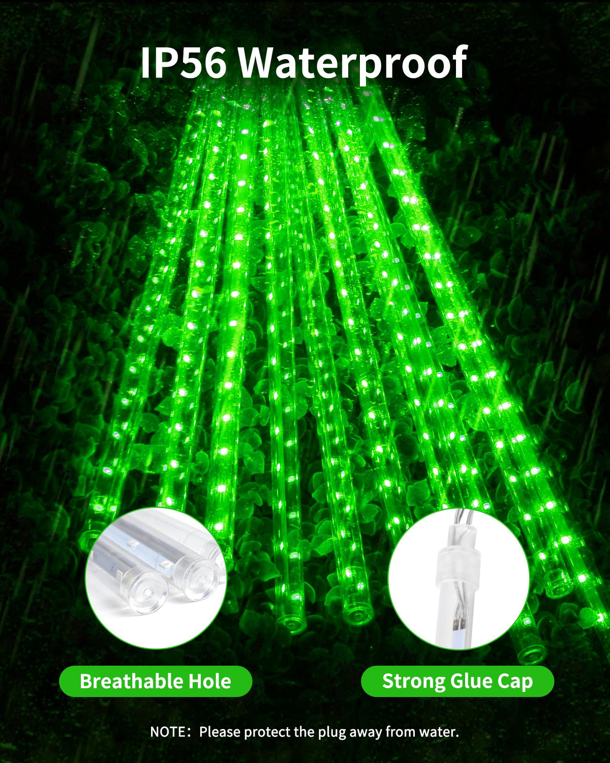 Blingstar Meteor Shower Lights Outdoor Christmas Lights, 16 Inch 10 Tubes 360 LEDs Falling Rain String Light with Timer, Waterproof Plug in Icicle Light for Tree Porch Roof Yard Xmas Decoration, Green