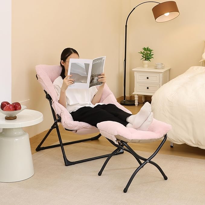 Comfy Saucer Chair for Adults, Soft Faux Fur Bedroom Chair, Accent Dorm Chairs