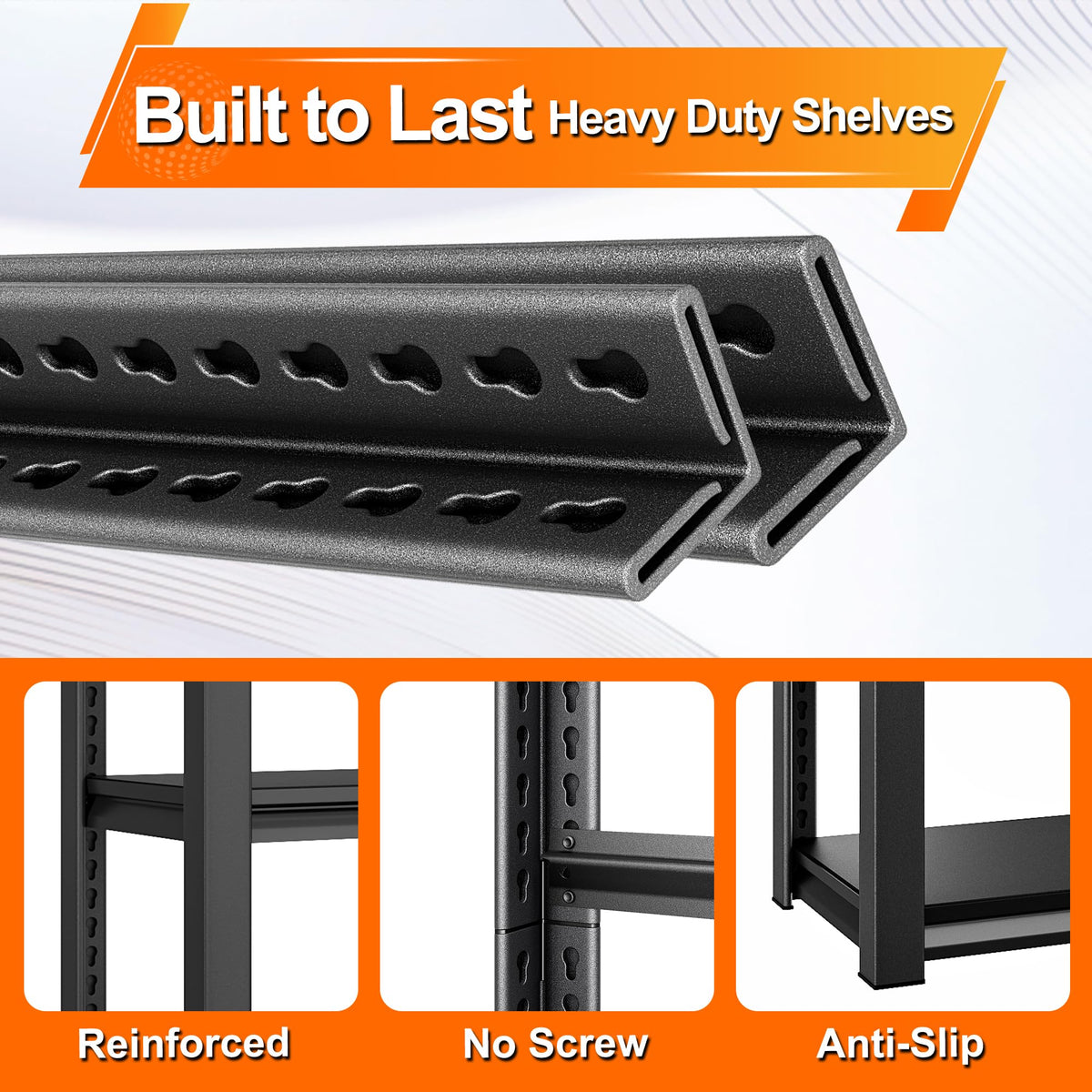 Huhaneon Metal Garage Shelving for Storage - 48'' Wide 1,560 Lbs Heavy Duty 3 Tier Utility Shelves Adjustable - Freestanding Rack Units for Kitchen Pantry Basement - Black 48" W x 16" D x 39" H