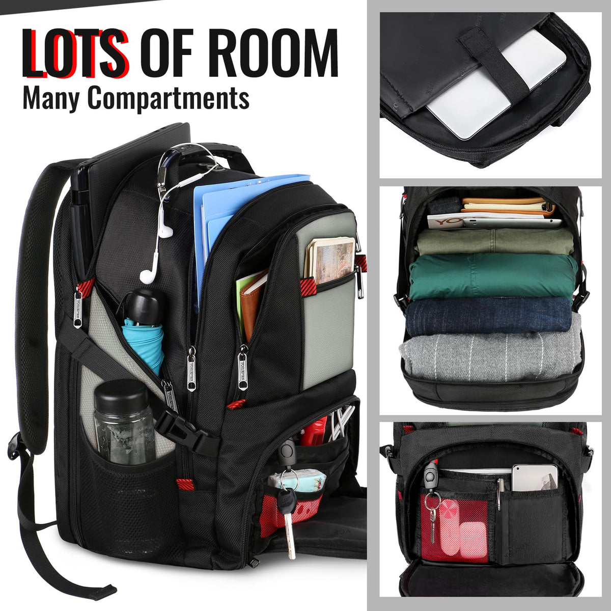 YOREPEK Large Backpack for Men, Extra Large Laptop Backpacks for Men Women, Water Resistant Travel Backpack Airline Approved Business Work Bag Fits 17 Inch Computer, Black