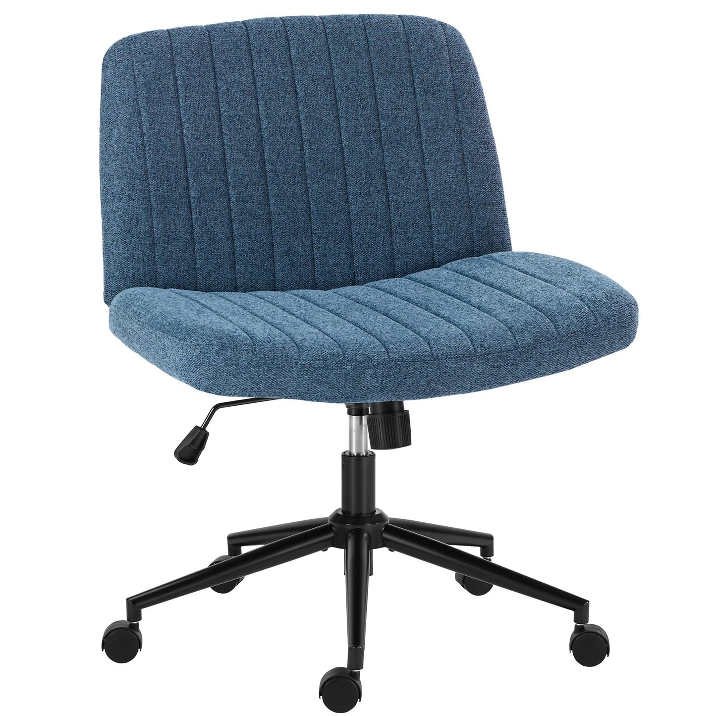 OLIXIS Criss Cross Chair with Wheels Wide Cross Legged Office Desk Vanity Chair Comfy Fabric Armless Height Adjustable Swivel for Home Computer Task Blue