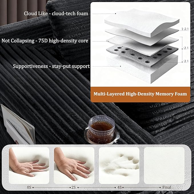 138" Oversized Cloud Sectional Couch, Comfort L Shaped Boneless Couch