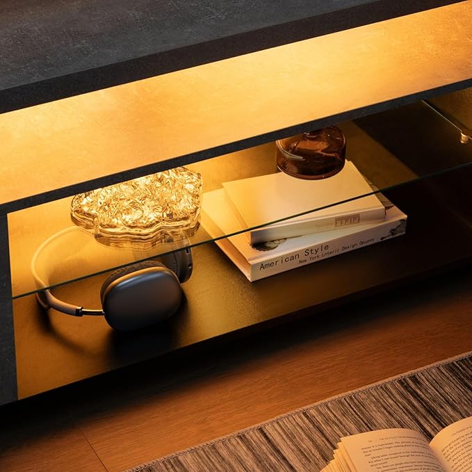 Cubehom Grey TV Stand, LED TV Stand Modern Entertainment Center