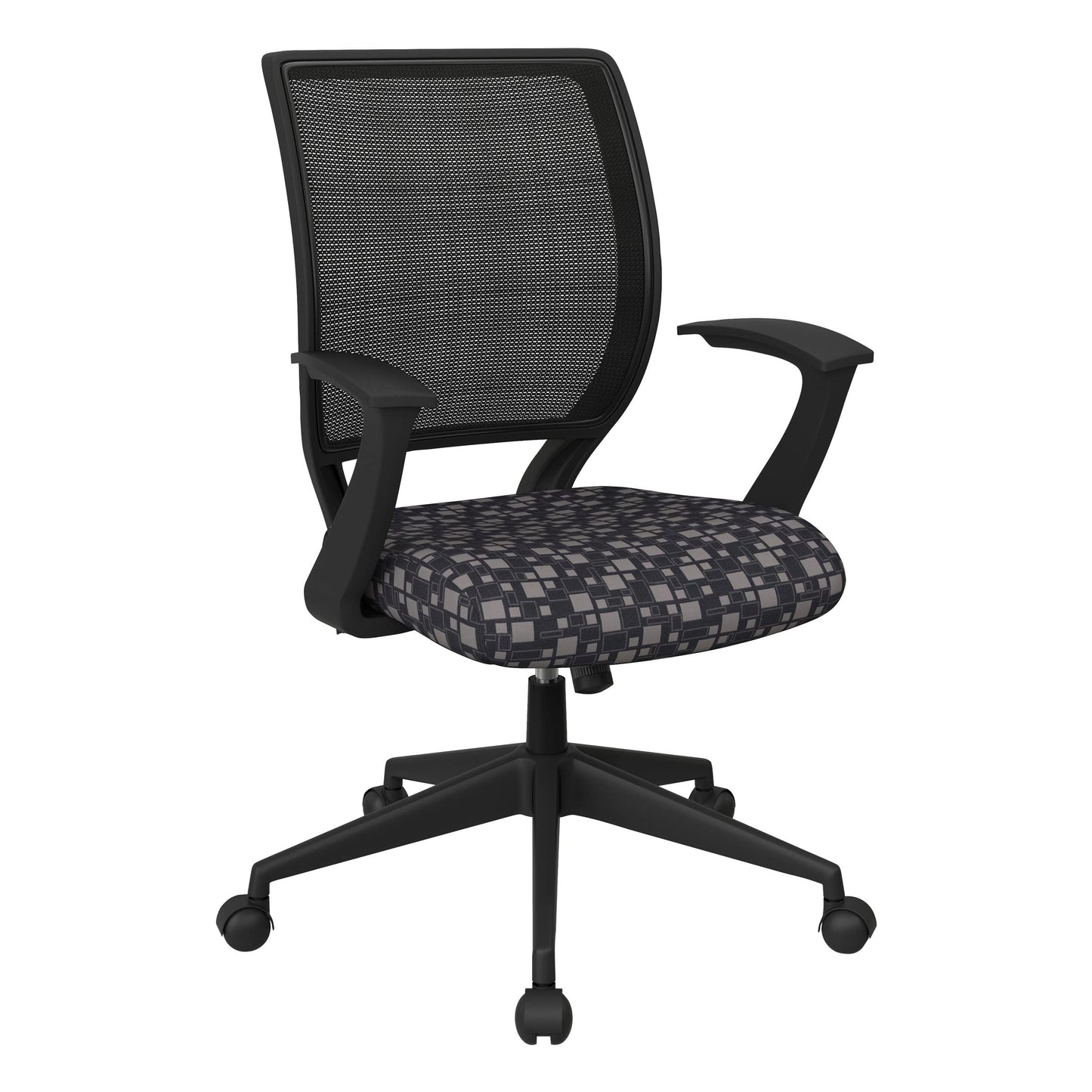 Office Star EM Series Screen Back Office Computer Task Chair with Lumbar Support and Designer T Arms, City Park Steely Fabric