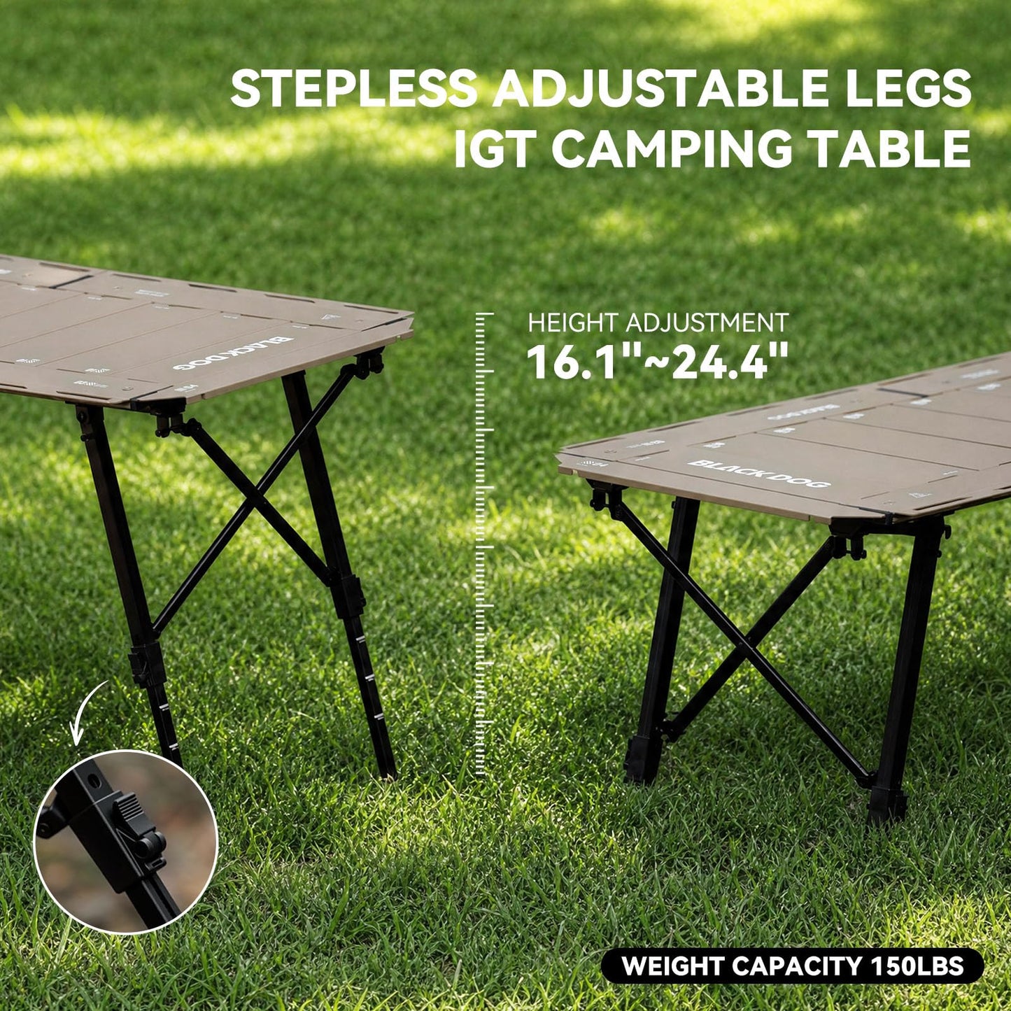 Grkod BLACKDOG 4.5U IGT Camping Table, Folding Portable Camp Table, Adjustable Height Aluminum Portable Table with Carry Bag for Outdoor, Pictic, Patio and Backyard 48.8" L x 22.8" W, Desert Sand