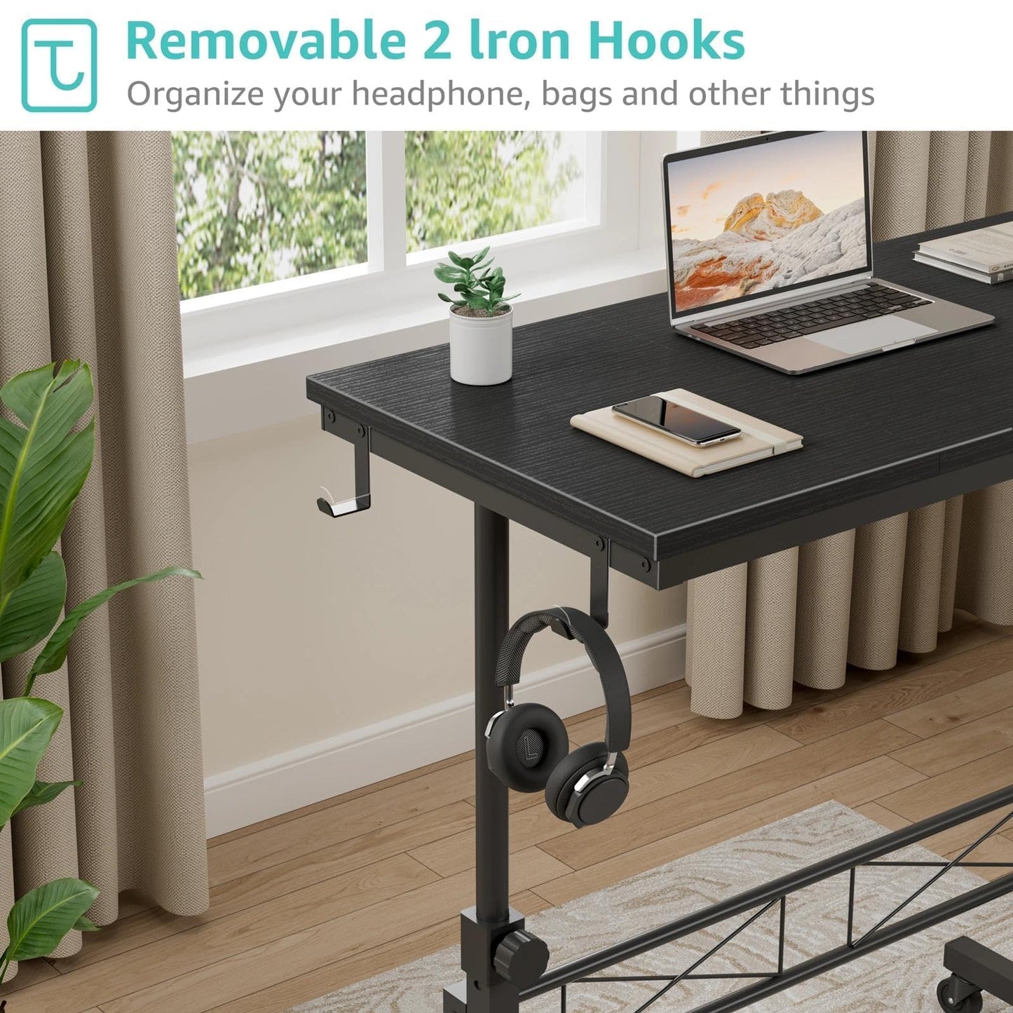 WINAZ Small Portable Rolling Standing Desk - 32 Inch Adjustable Height Mobile Teacher Podium on Wheels for Classroom, Stand Up Desks for Treadmill Walking Pad, Couch Sofa Side Laptop Table, Black