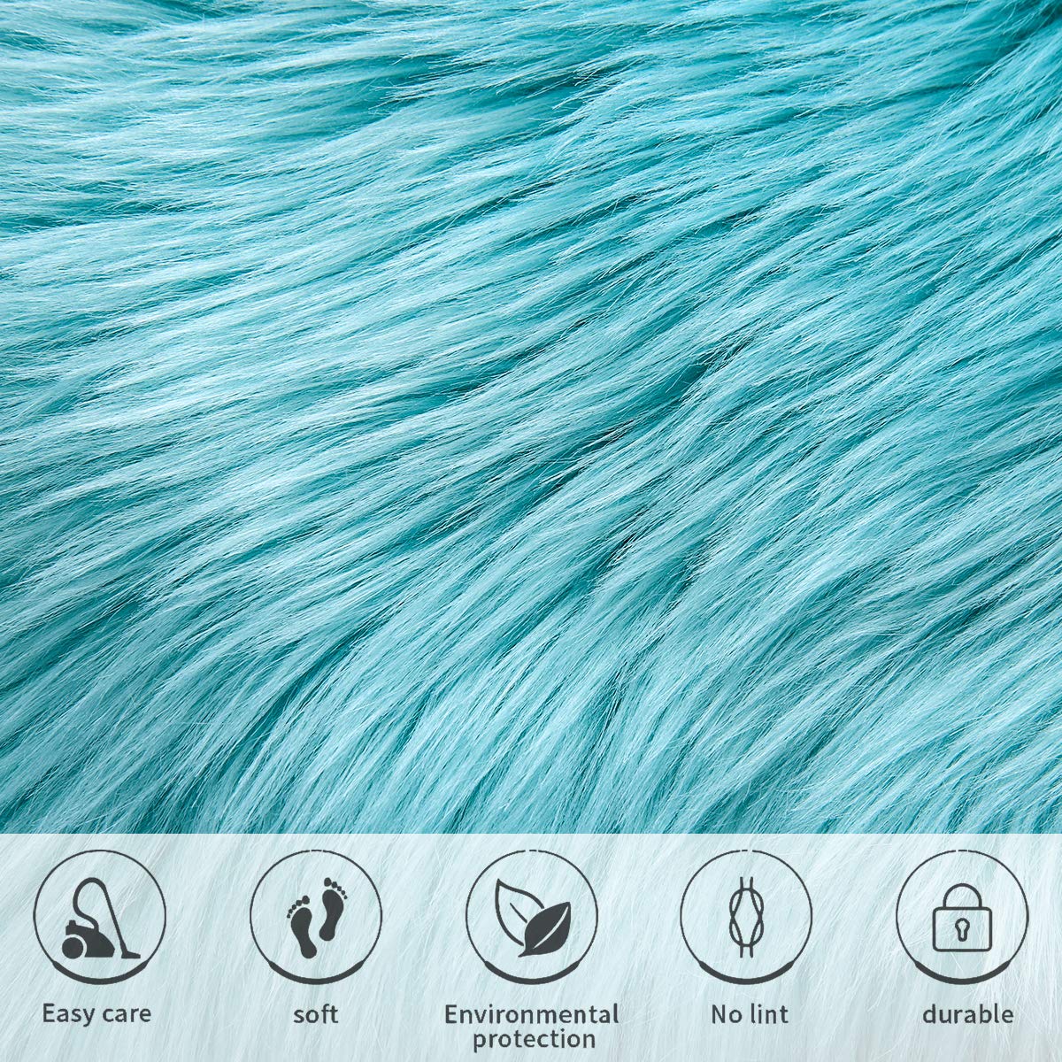 Softlife Blue Faux Fur Sheepskin Chair Cover Seat Cushion Pad Super Soft Area Rugs for Living Bedroom Sofa Dorm (1.6ft x 1.6ft, Light Blue)