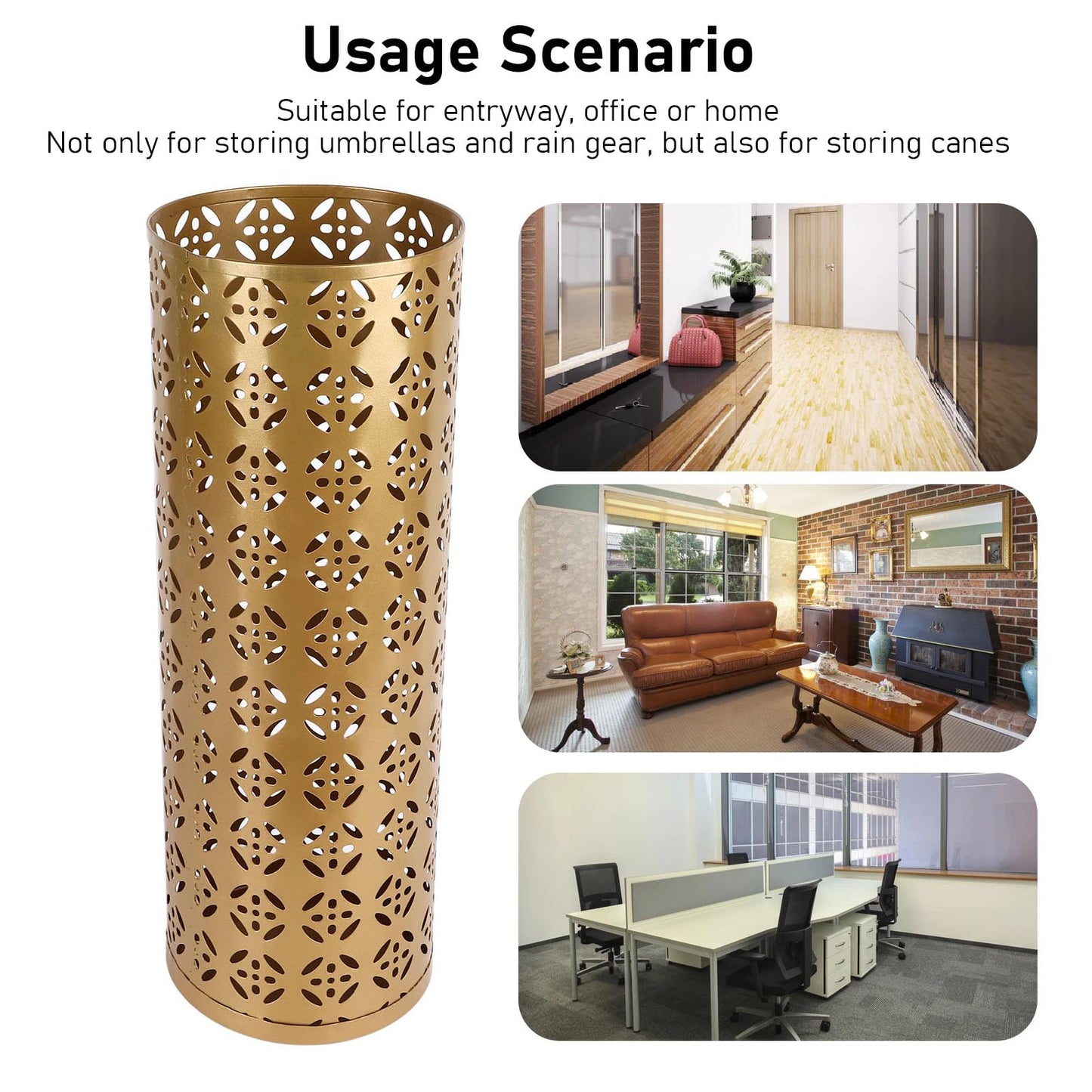 Umbrella Stand, Umbrella Holder Indoor Entryway Stylish Hollow Pattern Cane Stand Round Rack Organizer Freestanding for Home Office Hotel Entryway (M)