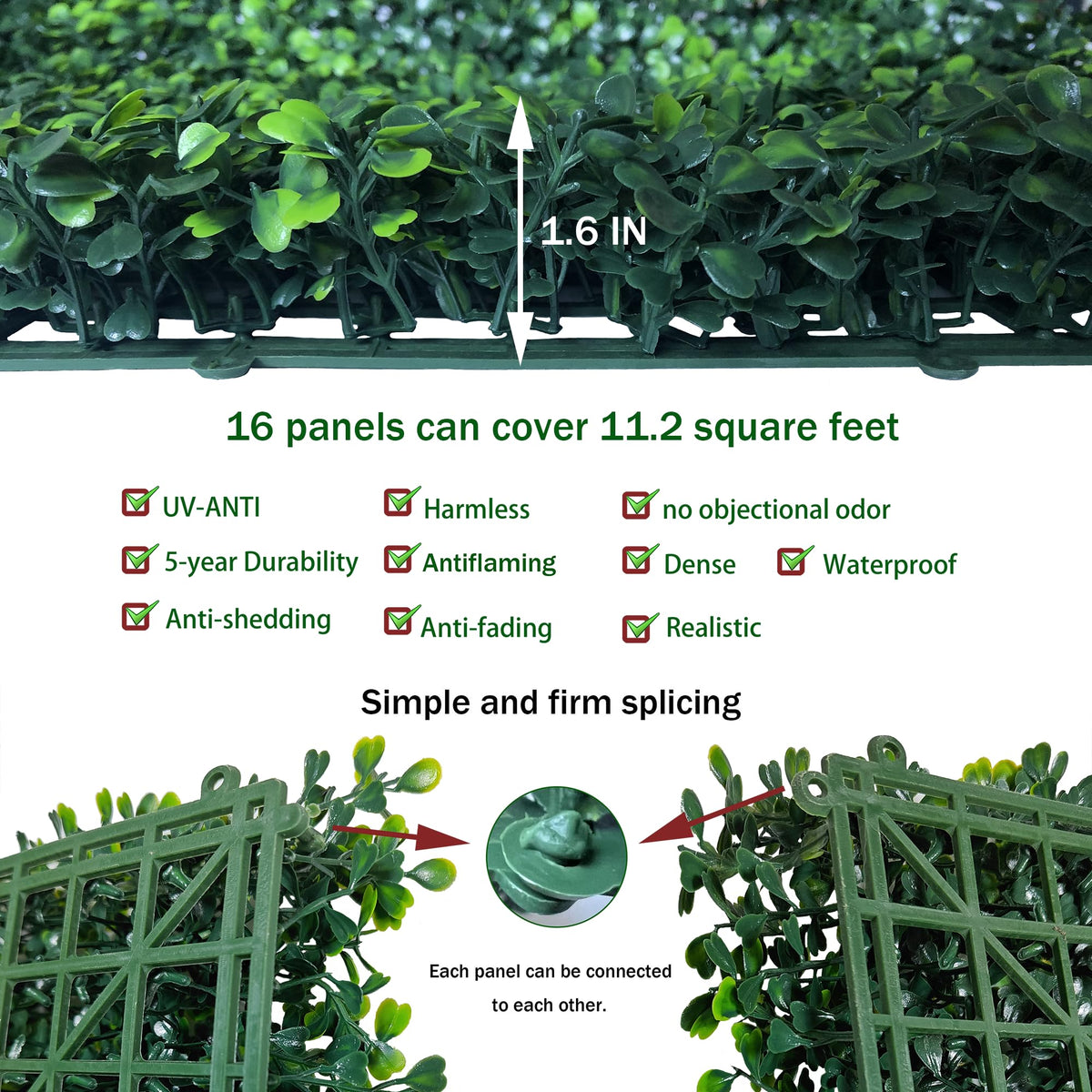 ODTORY Artificial Grass Wall Panel Backdrop,10 X 10 in 16P(11.2 sqft) UV-Anti Greenery Boxwood Panels for Indoor Outdoor Green Wall Decor & Ivy Fence Covering Privacy