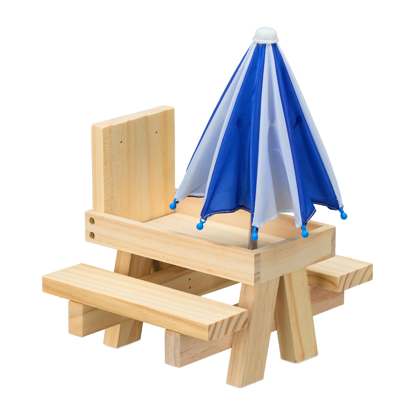 Relaxdays 1 x Wooden Squirrel Bench with 2 Umbrellas, Squirrel Picnic Table Hanging Light Brown