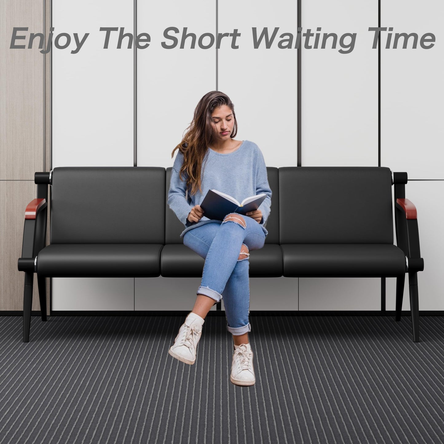 wonline Waiting Room Bench, Office Furniture Reception Chairs with Arms, Leather Chairs is Suitable for Clinic,Airport,Hospital,Barber,Salon,Bank-(Blank,3 Seat)