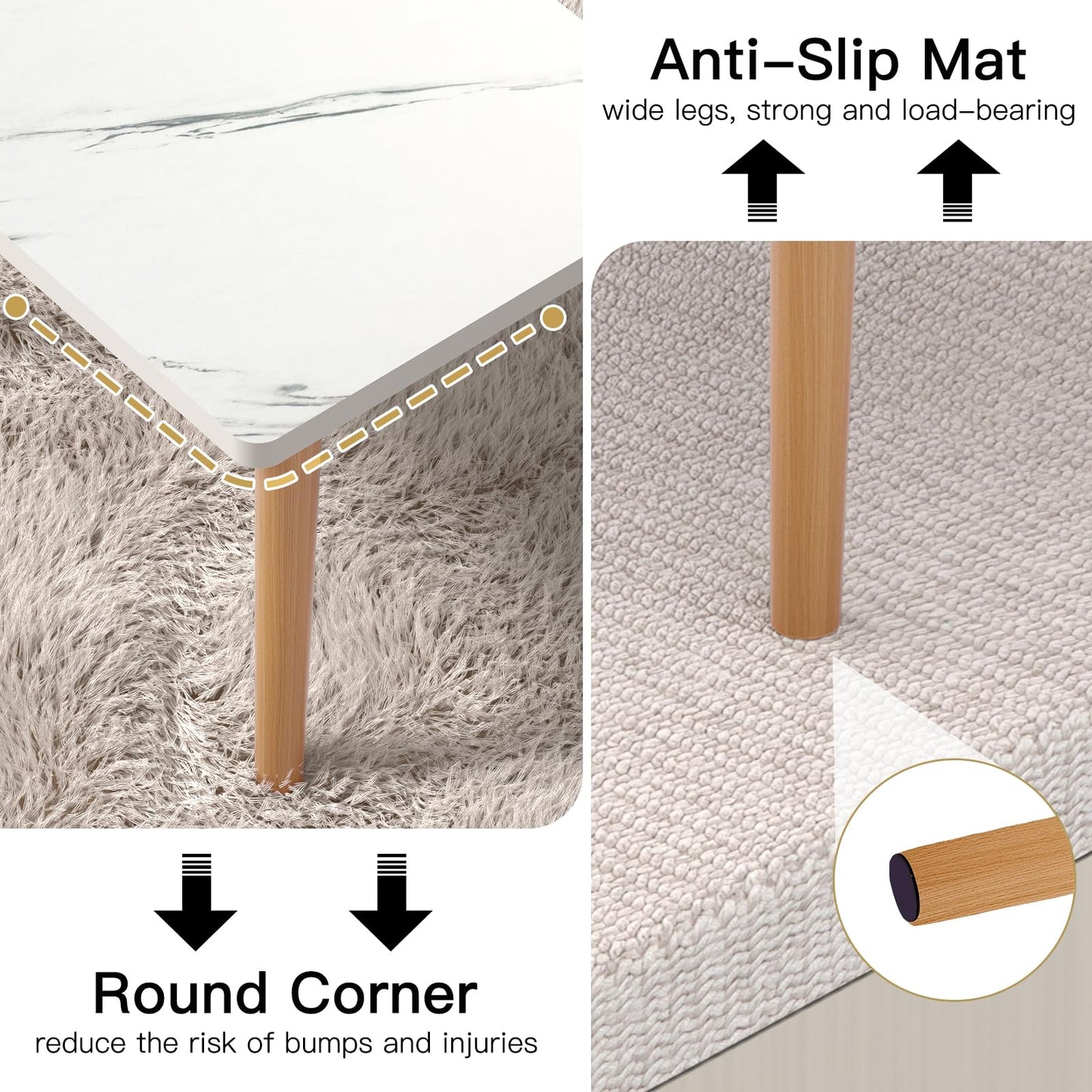 Coffee Table, 23.6" Small Oval Coffee Tables for Small Space with 4 Solid Wood Leg, Floor Table Desk for Sitting on The Floor, Side Table Japanese Low Table for Living Room Apartment, Rectangle White