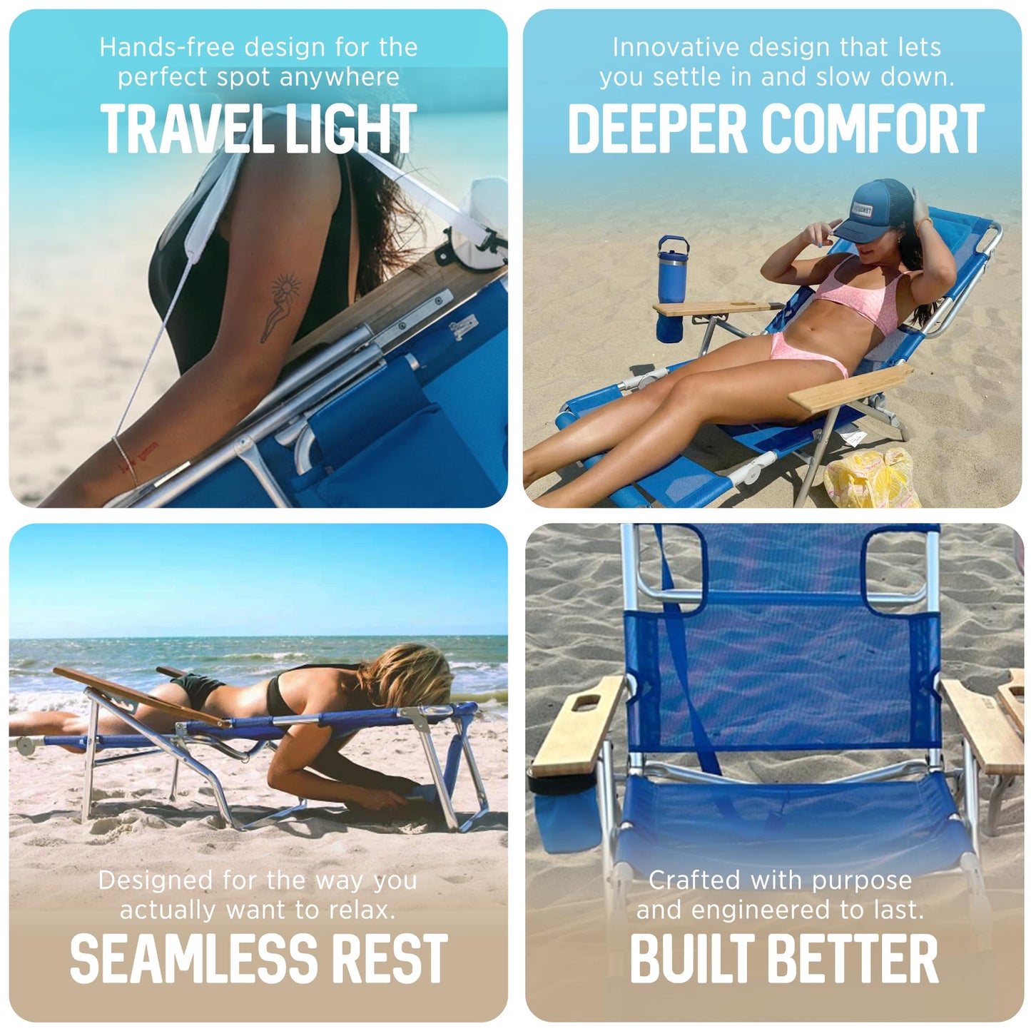 Ostrich the Original 3N1 Lightweight Beach Reclining Lounge Chair with Footrest, Outdoor Furniture for Patio, Balcony, Backyard, or Porch, Blue
