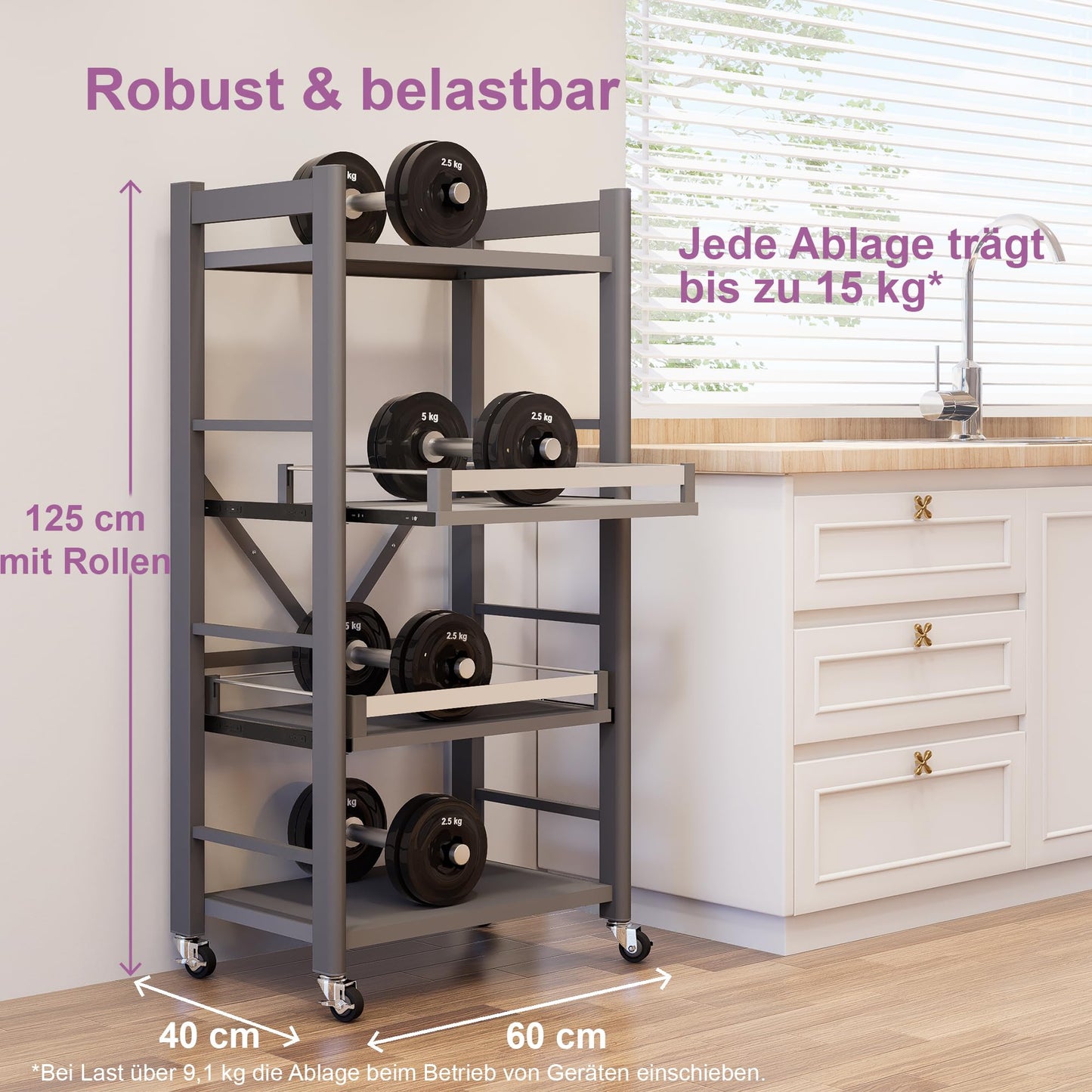 4-Tier Pull Out Kitchen Baker's Rack with Wheels, Heavy Duty Metal Microwave Stand with Storage, Adjustable Ktichen Shelves Freestanding, Rolling Utility Storage Cart (23.6''W x 49.2''H)