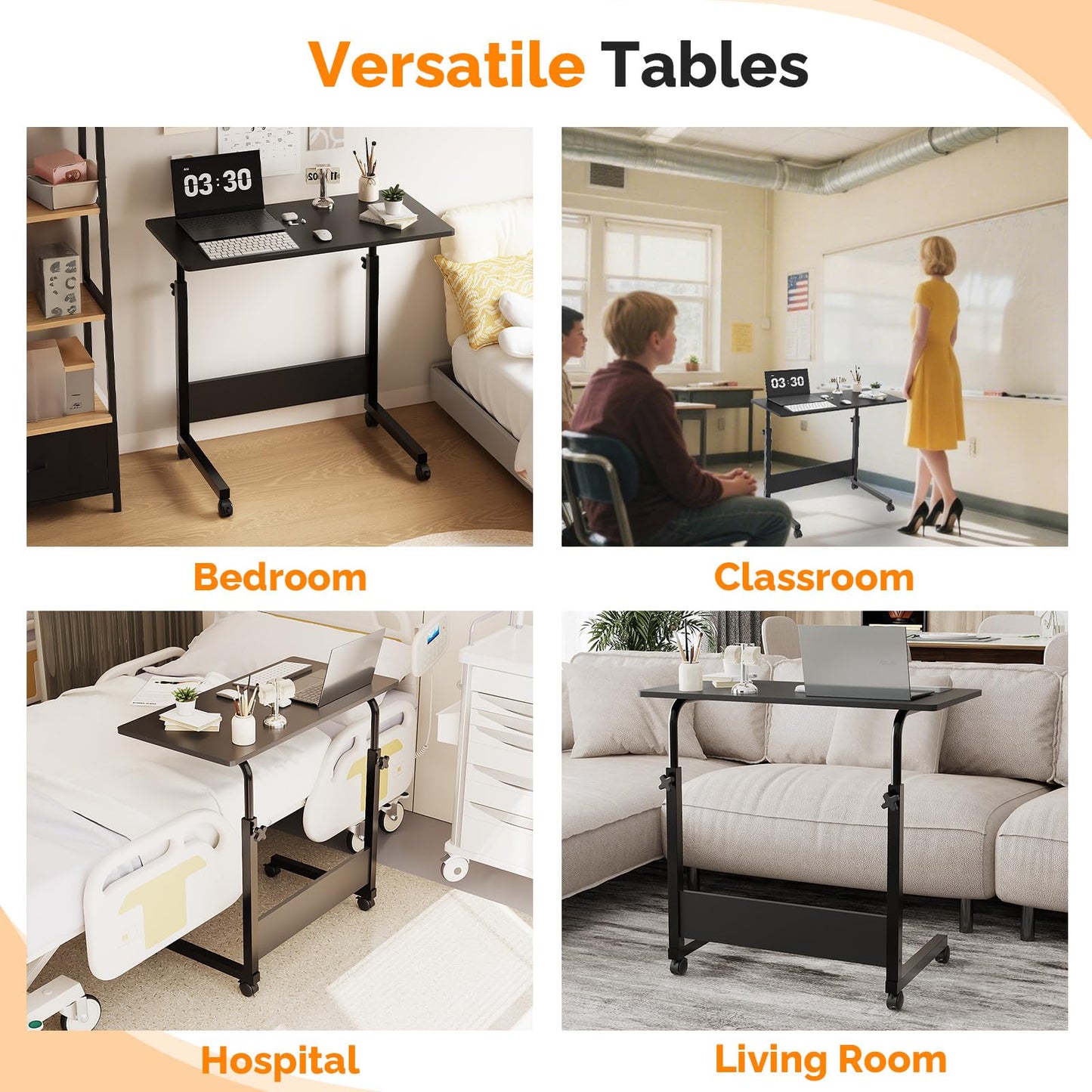 FCH Portable Computer Workstation, Standing Desk Adjustable Height, Small Computer Desk w/Rolling, Sit Stand Laptop Desk TV Tray for Bed Sofa Hospital Reading Eating,Black, 31.5"