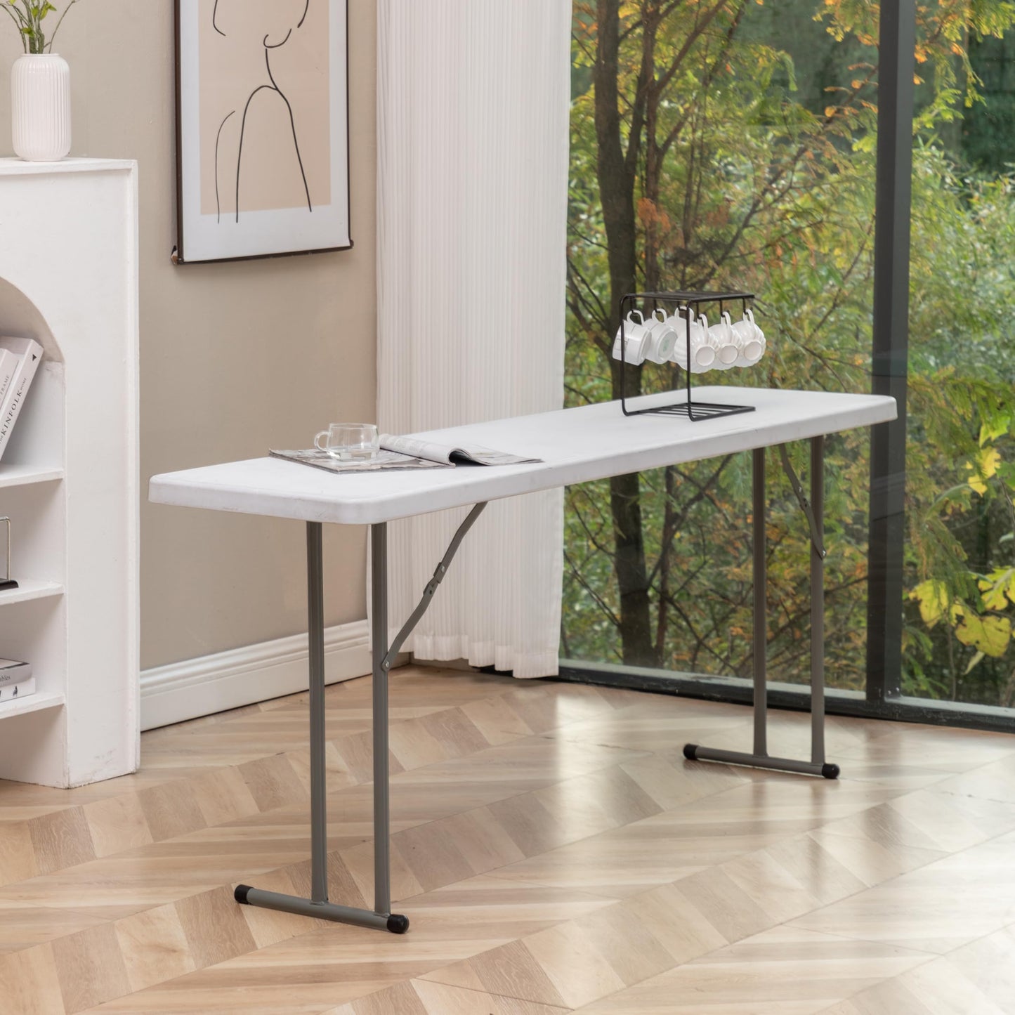 BTEXPERT Set of 2, 5-Foot - 60" Long White Plastic Folding Seminar Training Table Portable 18" Wide Narrow, 29" High, Events Indoor Outdoor Lightweight