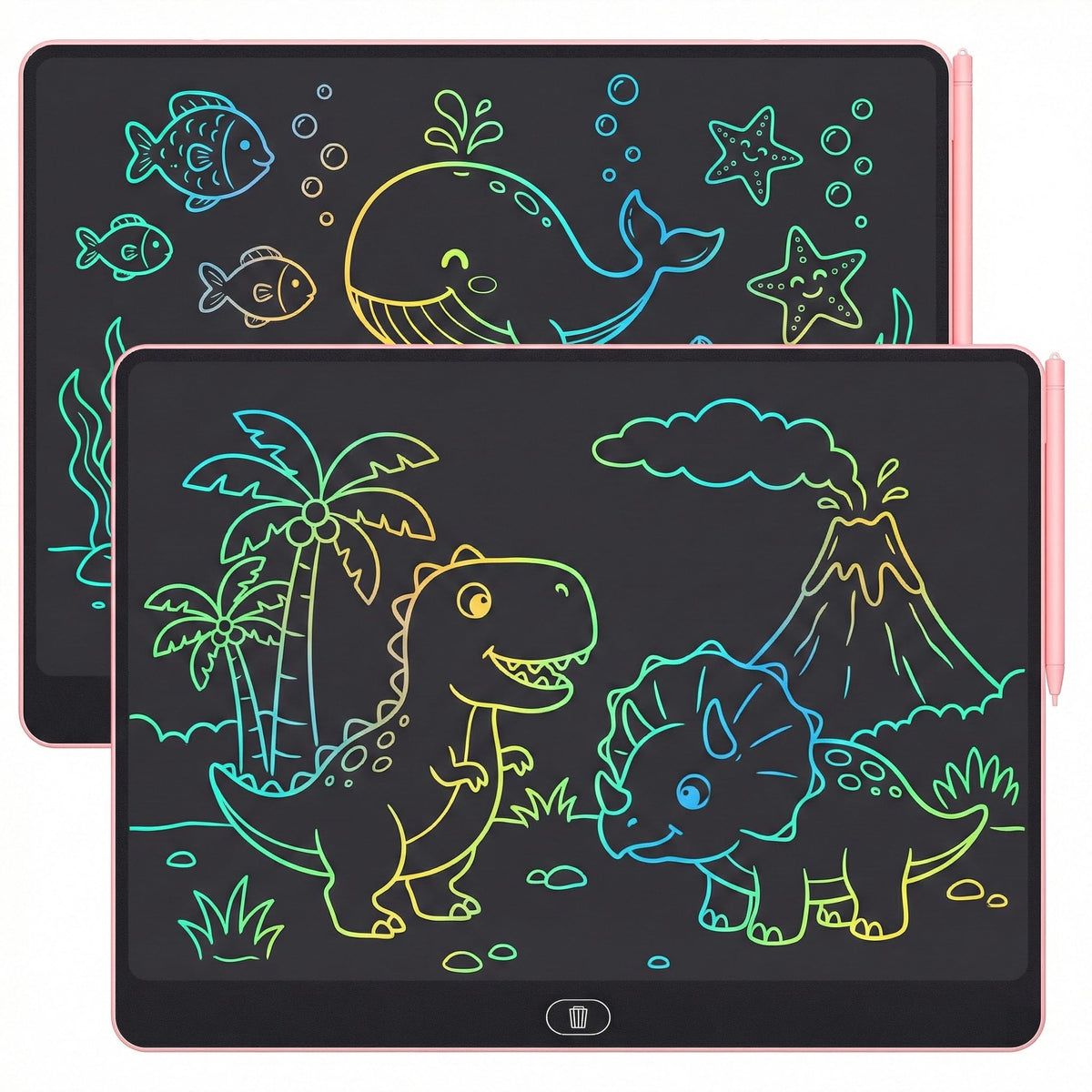 16 Inch LCD Writing Tablet for Kids 2 Pack, Large Drawing Board Doodle Pad, Colorful Screen Erasable Sketch Tablet, Travel Toys and Reusable Learning Gift for Boys Girls (Pink)