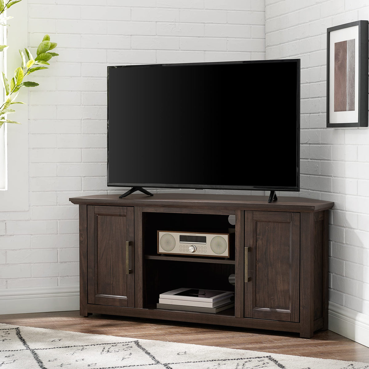 Crosley Furniture Camden TV Stand for 50+ inch TVs, Entertainment Center with Adjustable Storage Shelves, Dark Walnut