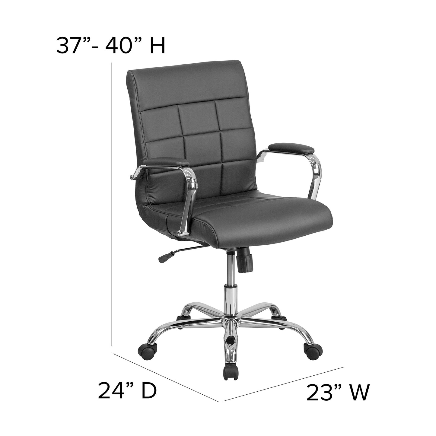 Flash Furniture Vivian Mid-Back Swivel Vinyl Upholstered Desk Chair with Padded Seat and Armrests, Adjustable Height Padded Office Chair, Black/Chrome