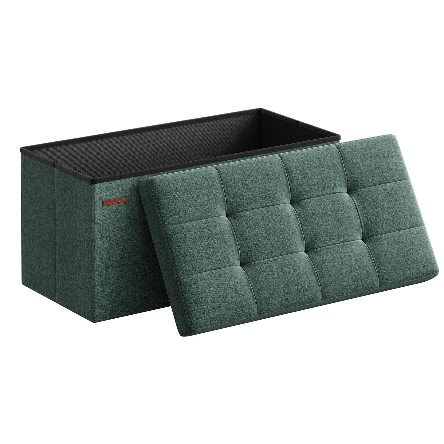 SONGMICS Mazie Collection - 30 Inches Folding Storage Ottoman Bench, Ottoman Foot Rest, End of Bed Bench, Storage Chest, Load 660 lb, for Living Room, Bedroom, Entryway, Retro Green ULSF047C01