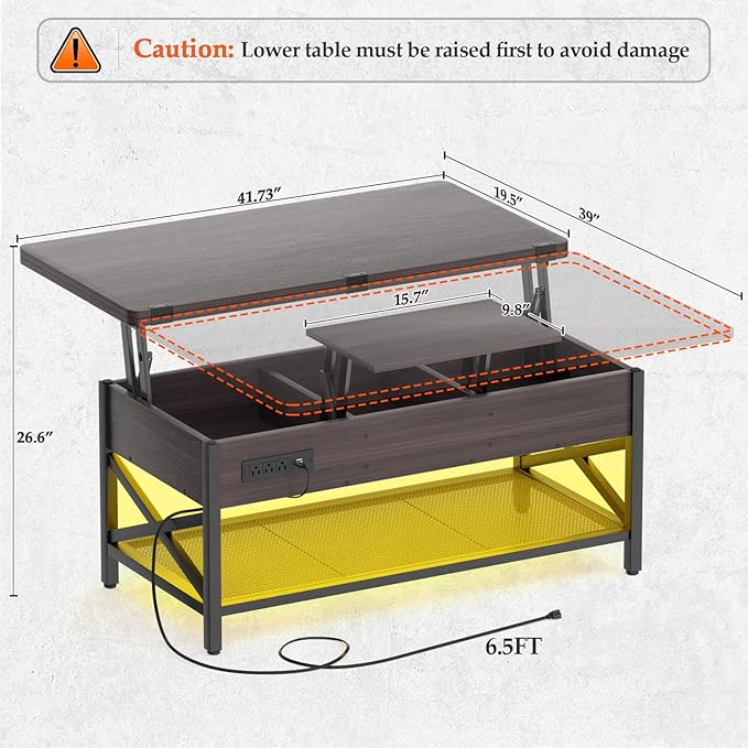 Aheaplus Coffee Table Lift Top Multi-Function Coffee Table Converts to Dining