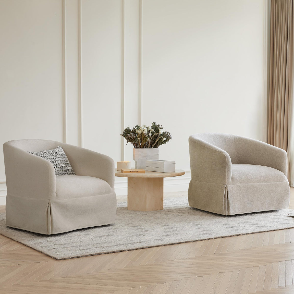 Swivel Accent Chair, 360 Degree Performance Fabric Armchair Modern Barrel Chairs Armchair for Living Room Bedroom Home and Office,Taupe