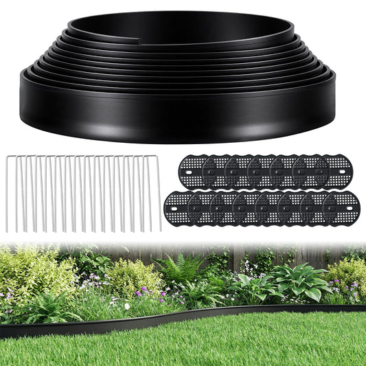 GOTGELIF No Dig Landscape Edging Border, 1.5 in x 20 FT Heavy Duty Garden Edging Kit - Includes 25 U-Shaped Stakes, Flexible Border for Lawns, Flower Beds, Patio & Walkways