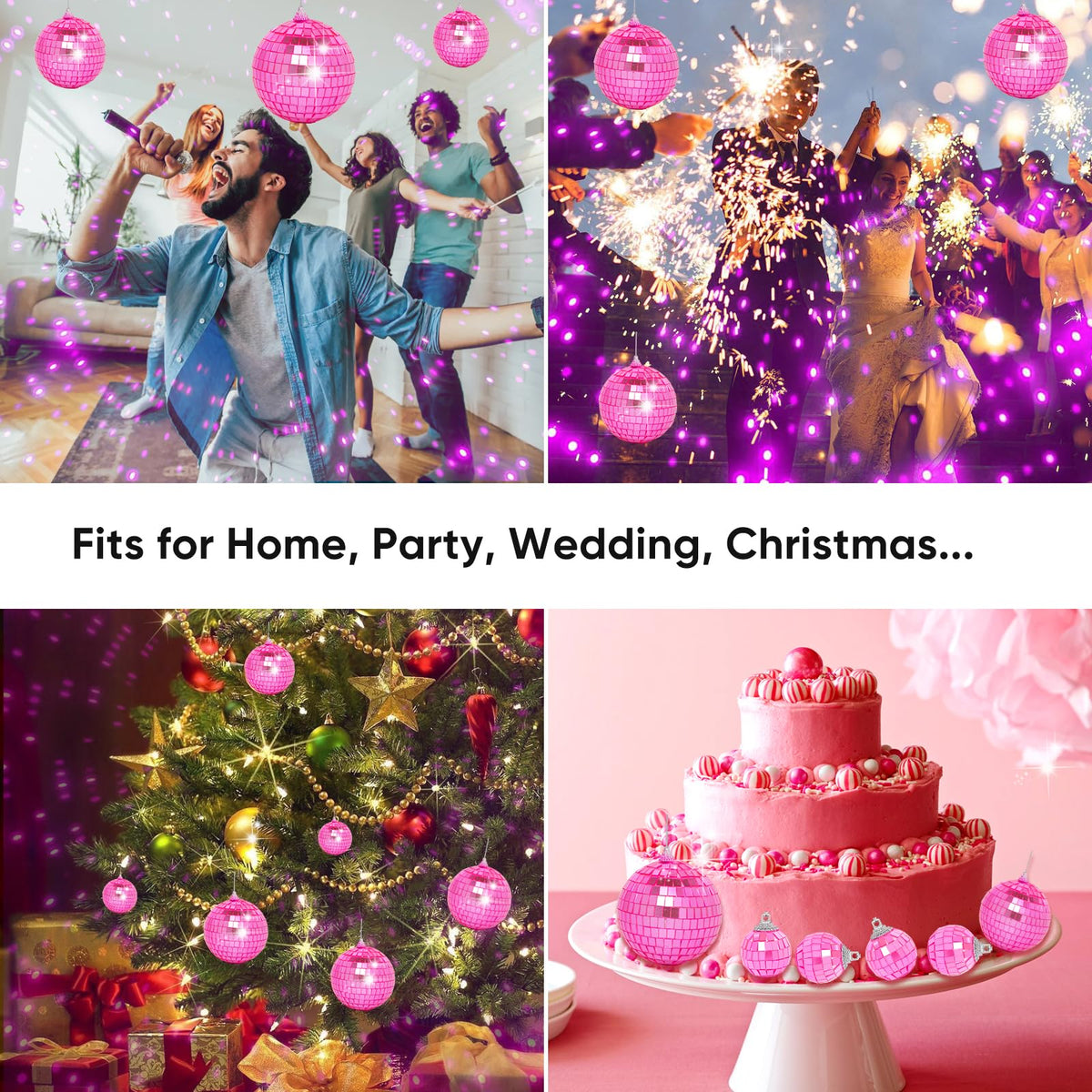 Mini Pink Disco Ball Ornaments: 60 Pack Small Disco Balls Pink Disco Party Decorations for Christmas Tree Cake Room Cake Room Birthday
