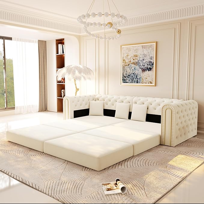 90.6'' Velvet Folding Floor Sofa Bed