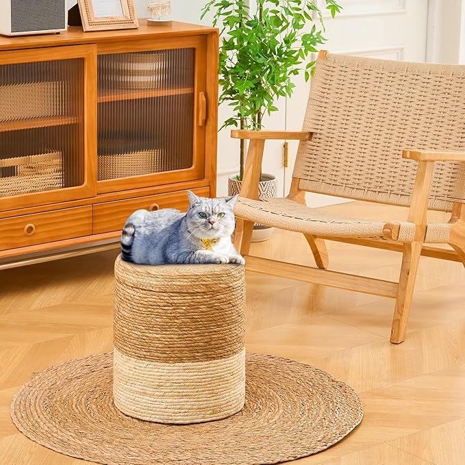Wimarsbon Round Pouf Ottomans, Handwoven Natural Water Hyacinth Seagrass Pouffe