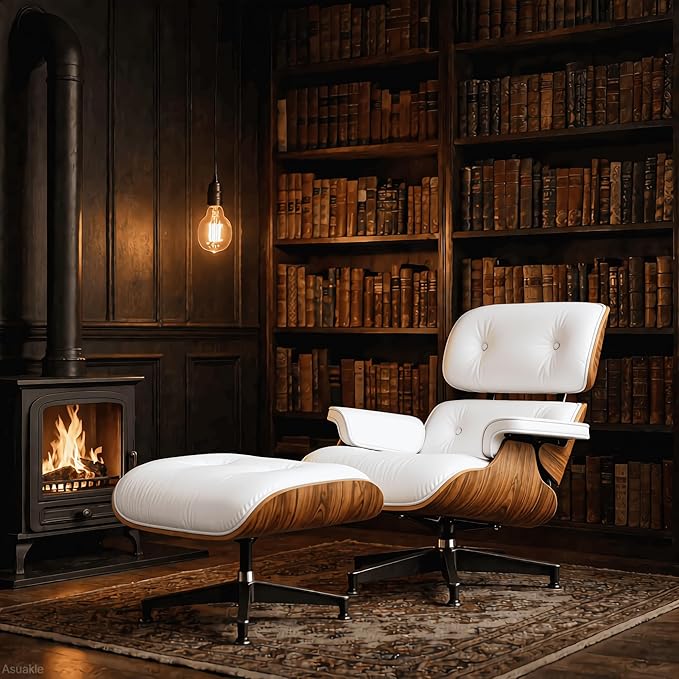 Top Grain Leather, Mid Century Chaise Lounge Chair and Ottoman, Reading Chair
