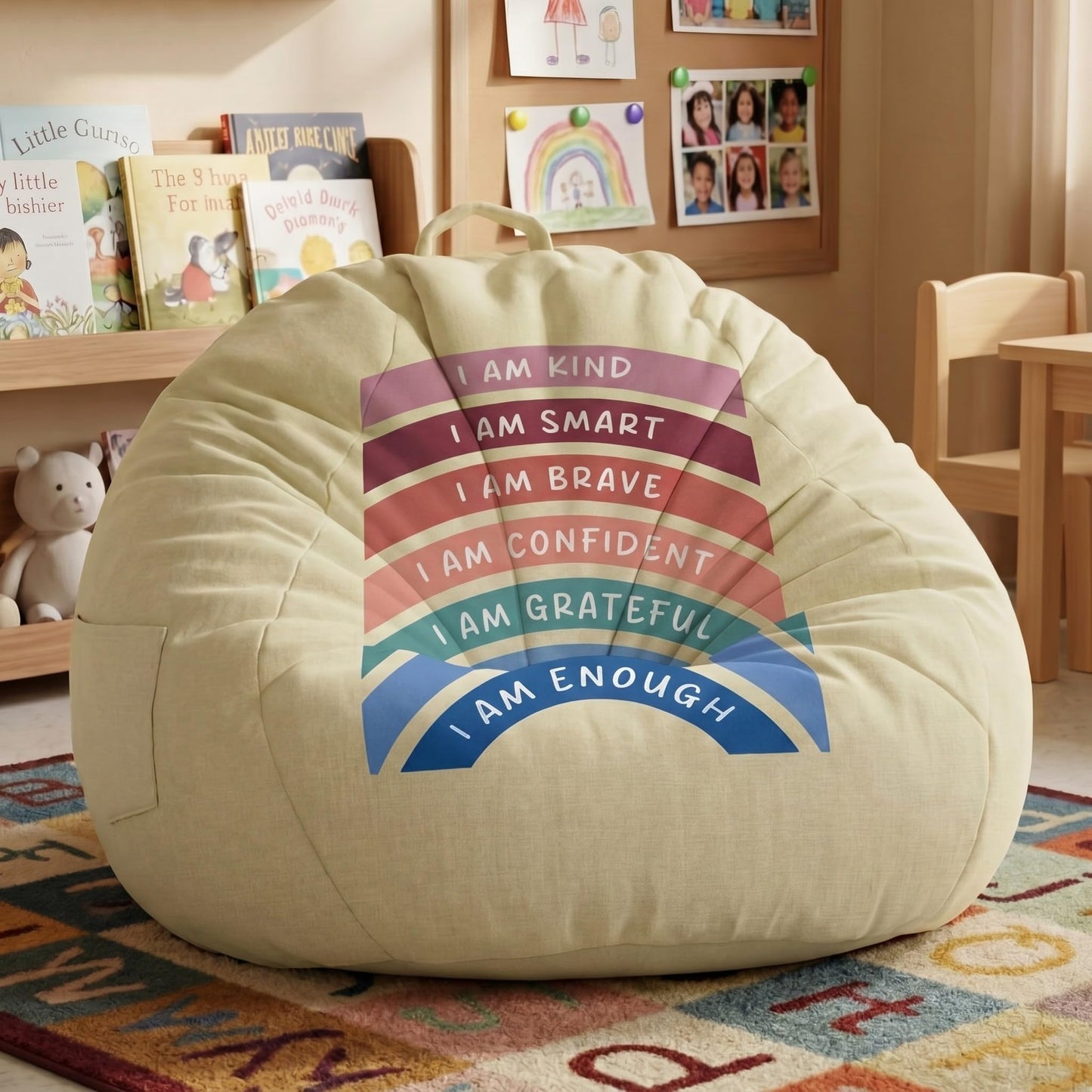 Tegeme Reading Calming Corner Supplies Storage Bean Bag Cover (No Filler) for Classroom Furniture Therapist Office Must Haves Calm Down Corner Supplies Playroom Boho Classroom Decor 39.4 x 47.2 inches